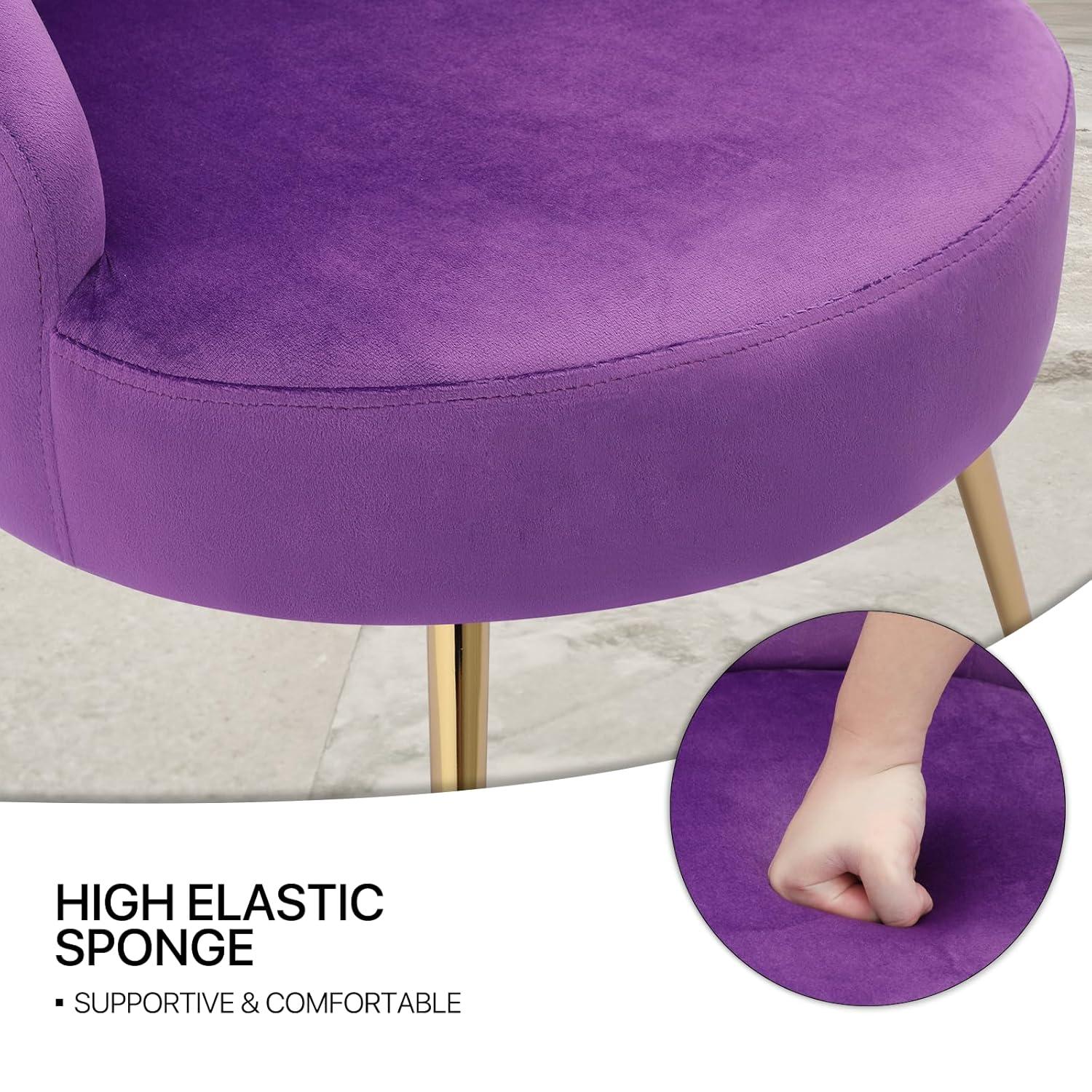 MoNiBloom Velvet Barrel Accent Chair with for Bedroom, Modern Vanity Chair for Living Room, Upholstered Arm Chair Guest Chair with Golden Metal Legs, Purple