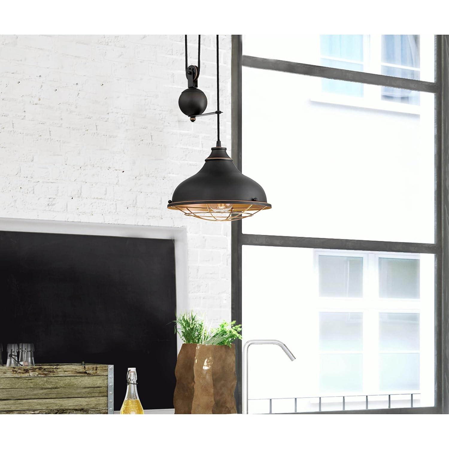 Westinghouse Chaves Pulley Pendant Black-Bronze Finish with Highlights Golden Brass Cage Shade