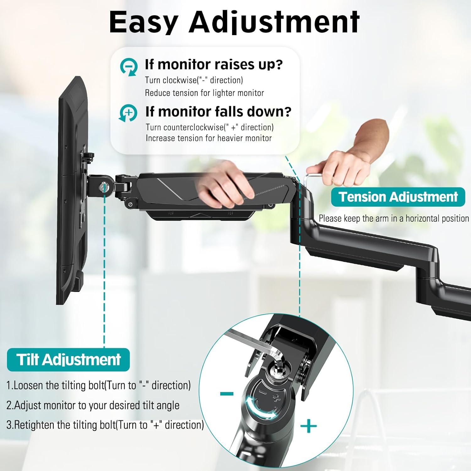MOUNT PRO Triple Monitor Mount, 3 Monitor Desk Arm fits Three Max 27" LCD Computer Screens, up to 17.6lbs Each, Premium Gas Spring Display Stand with Tilt Swivel Rotation, Vesa Mount 75x75,100x100