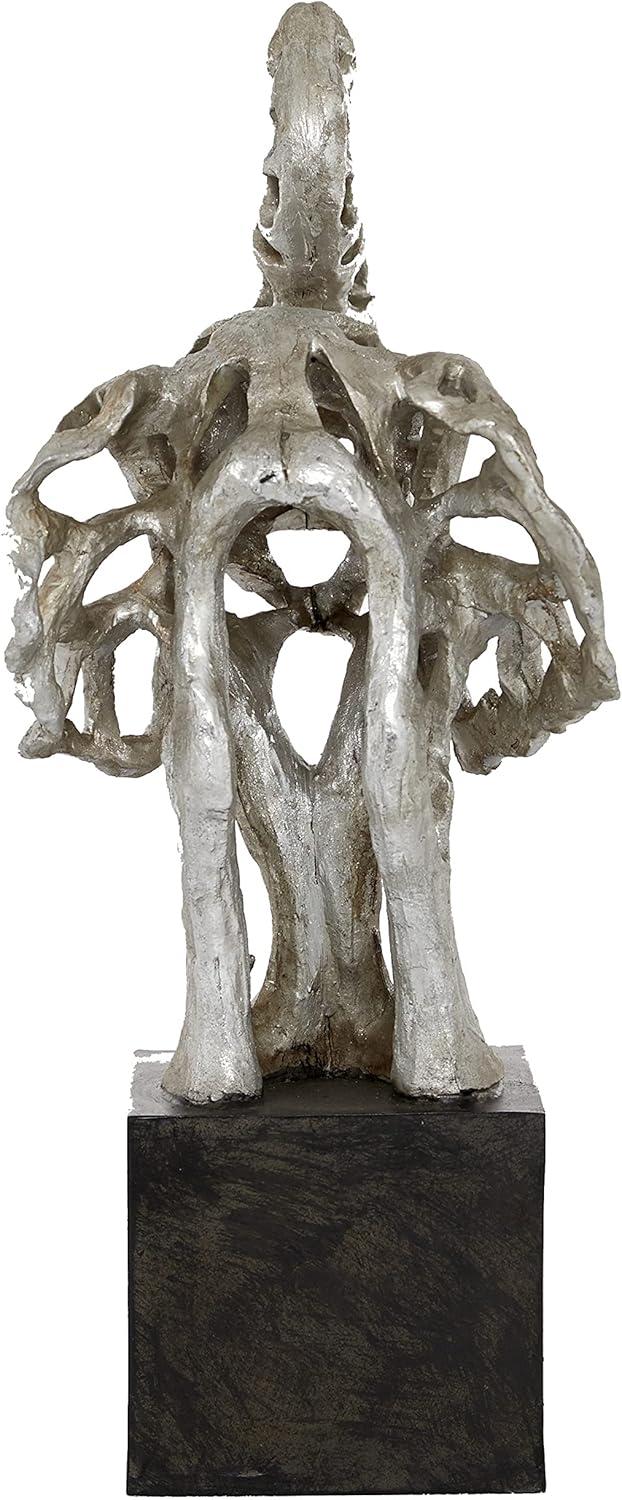 DecMode 15"W, 25"H Polystone Eclectic Elephant Sculpture, Silver