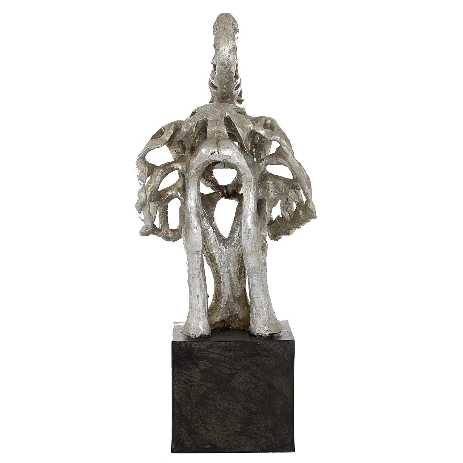 DecMode 15"W, 25"H Polystone Eclectic Elephant Sculpture, Silver