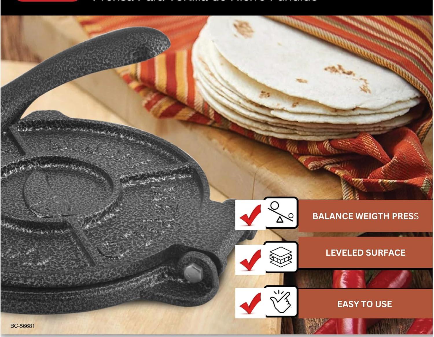 Heavy Duty Gray Cast Iron Tortilla Press and Roti Maker