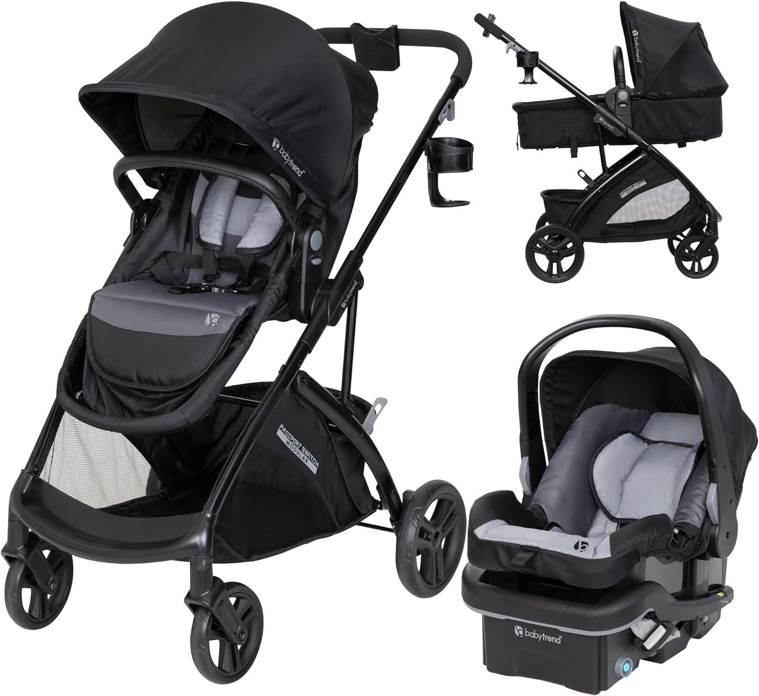Black and Gray Modular Bassinet Stroller Travel System