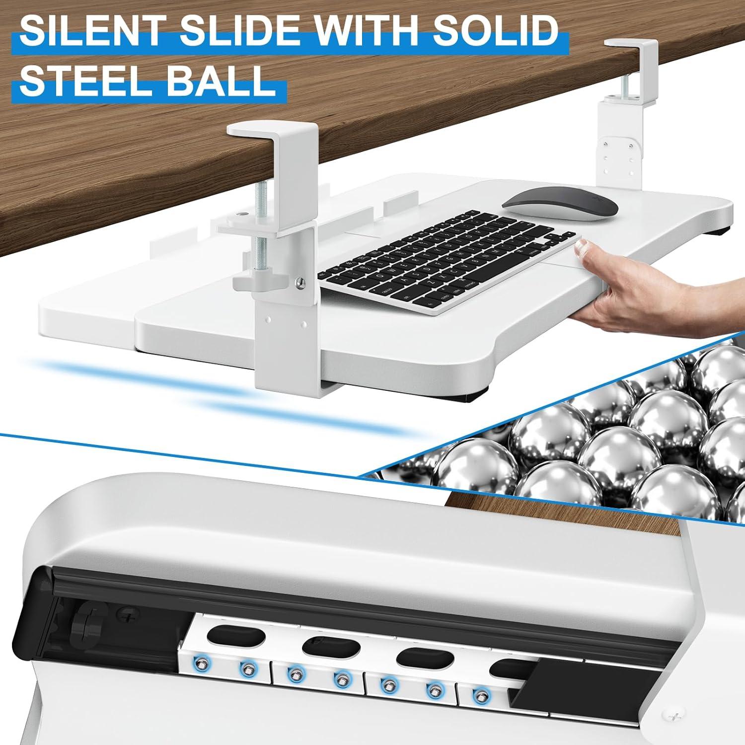 VIVO White Clamp-on Height Adjustable Keyboard and Mouse Under Desk Slider Tray