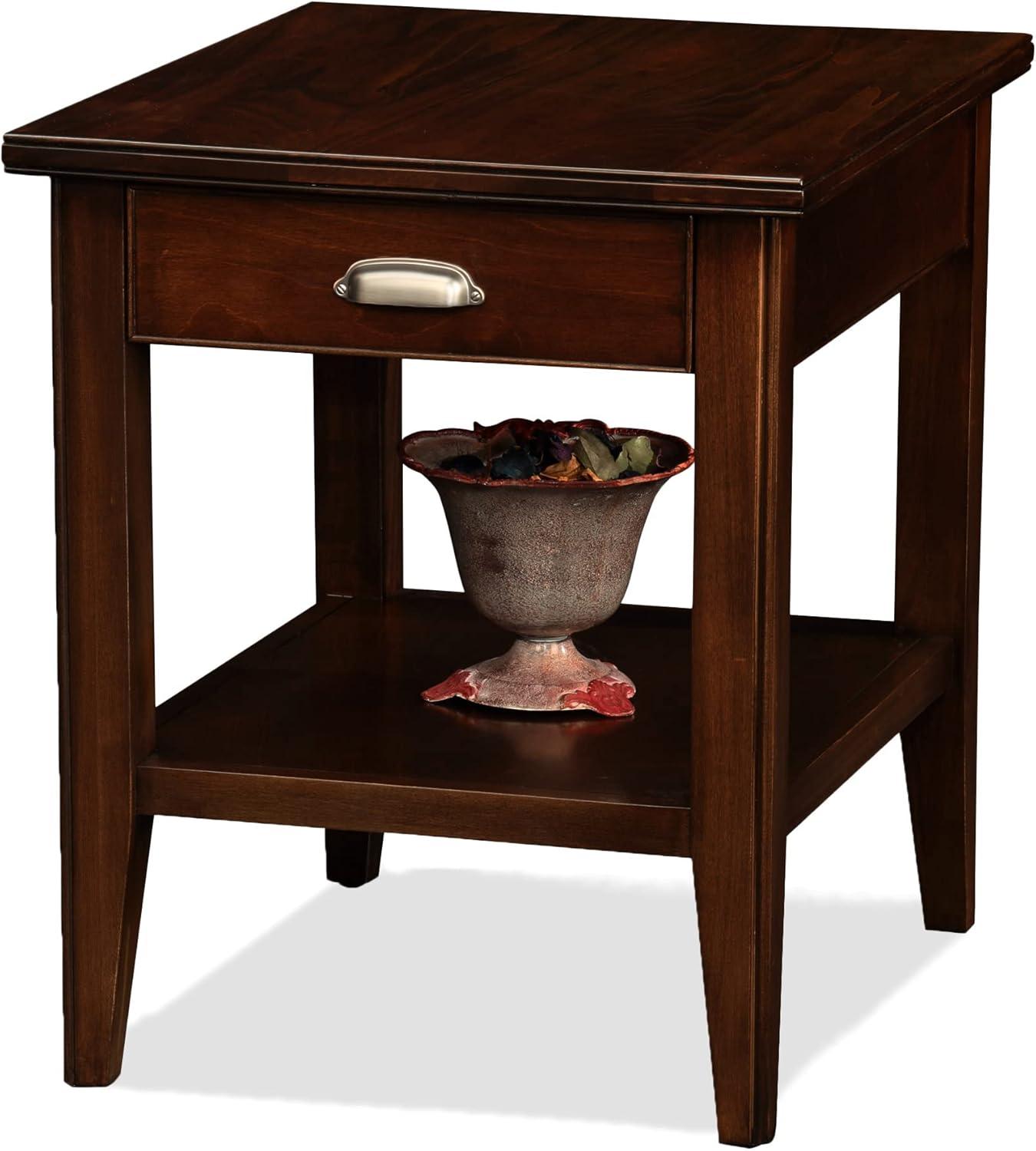 Leick Home Laurent Drawer End Table Chocolate Cherry Finish: Rectangular Side Table with Shelf, CARB Certified, No Tools Assembly