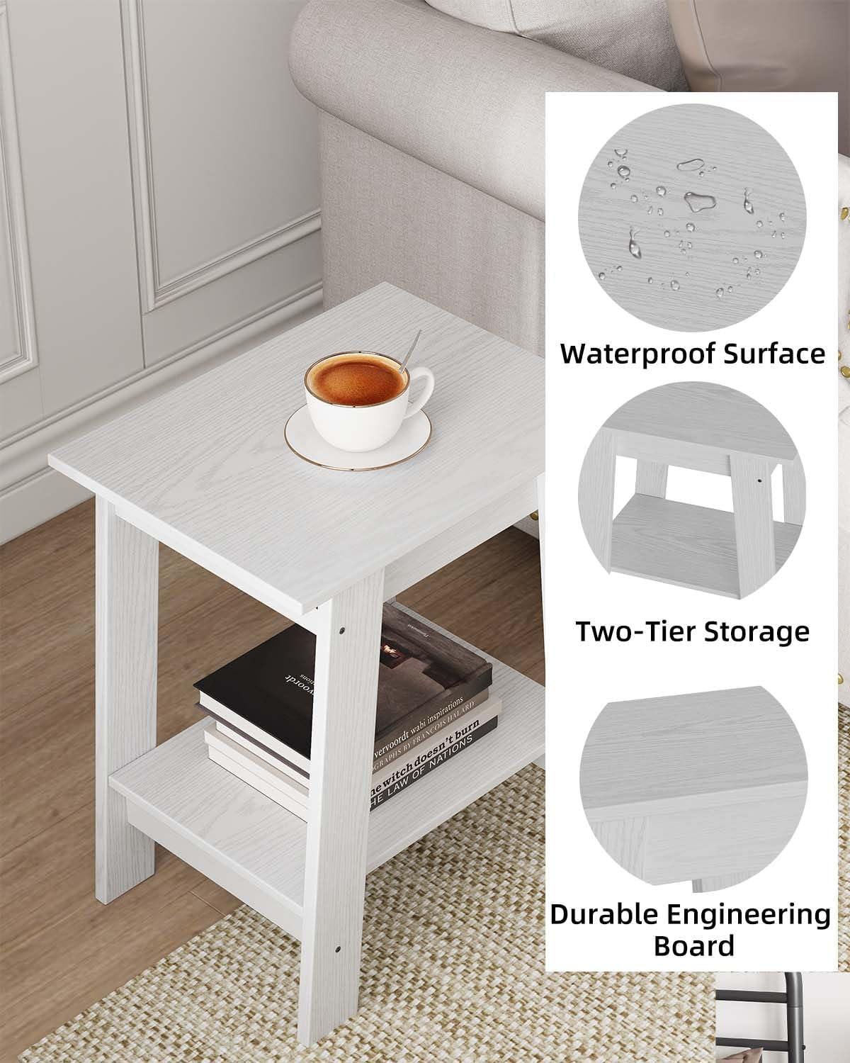Nasitip 2-Tier End Table, Small Side Table, Nightstand with Storage Shelf, Narrow Side Table for Small Spaces(White)