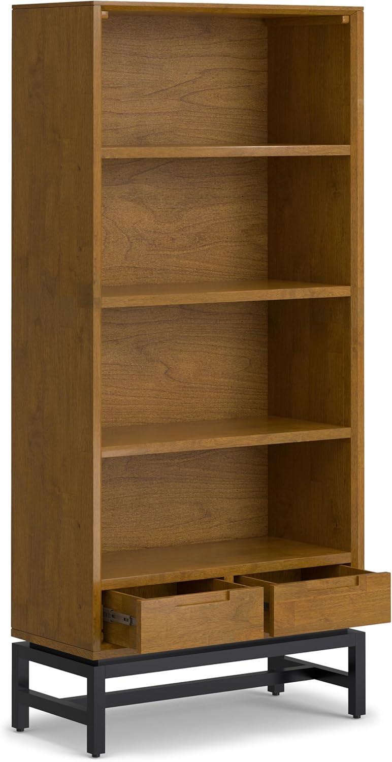 Banting 30"W Solid Wood 4 Shelf Industrial Bookcase with 2 Drawers, Adjustable Shelves, and Metal Base