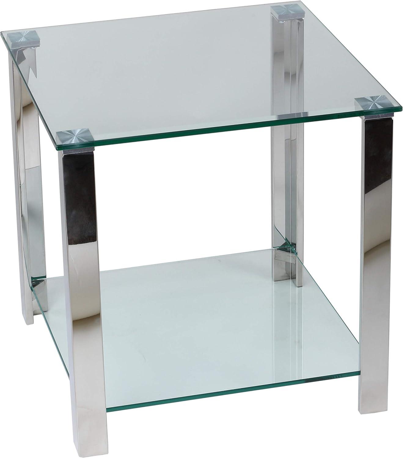 Melissa 20" Silver Metal and Glass Double Shelf End Table