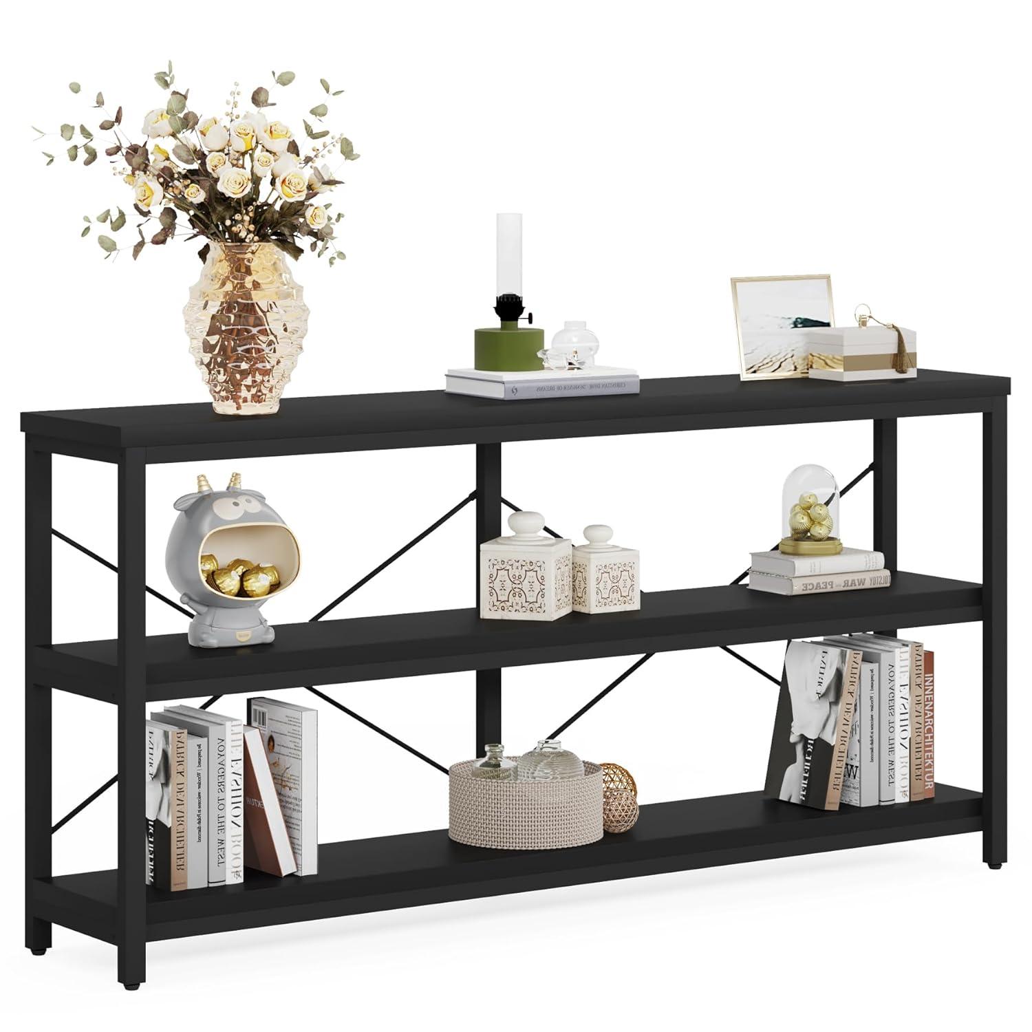 Tribesigns 55 Inches 3 Tiers TV Stand Console Long Sofa Table, Black