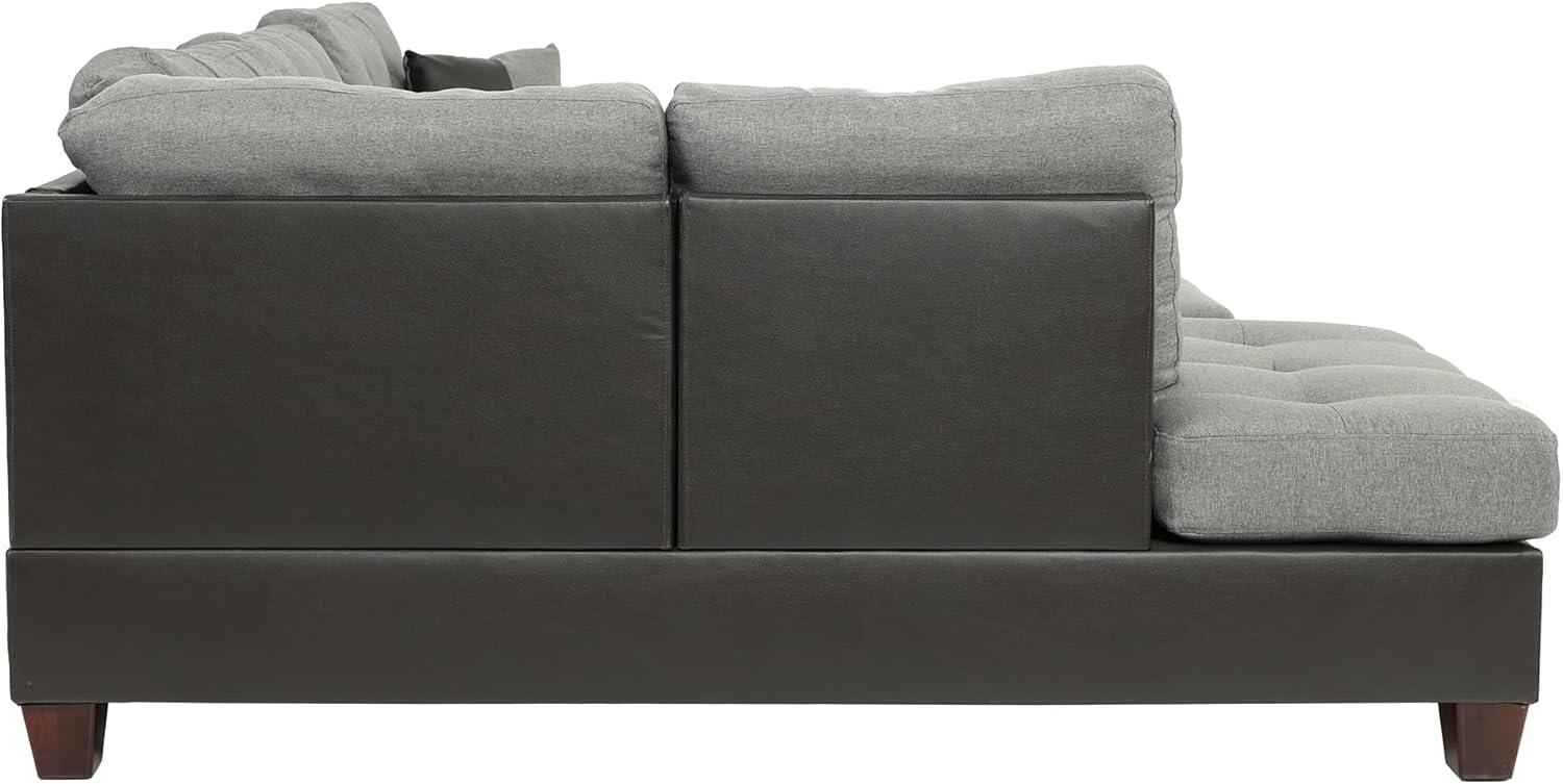 Gray Tufted Faux Leather Three Piece Sectional Sofa with Ottoman