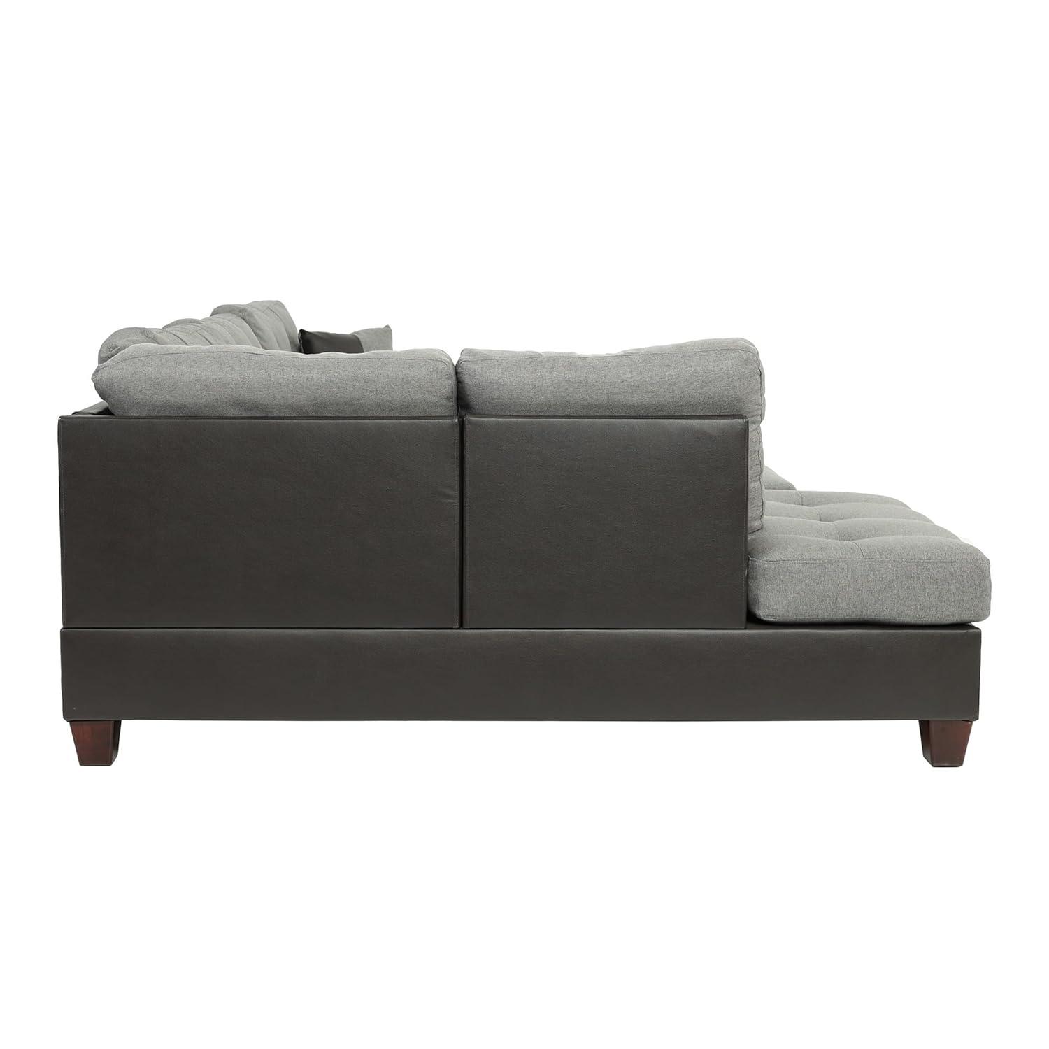 Gray Tufted Faux Leather Three Piece Sectional Sofa with Ottoman