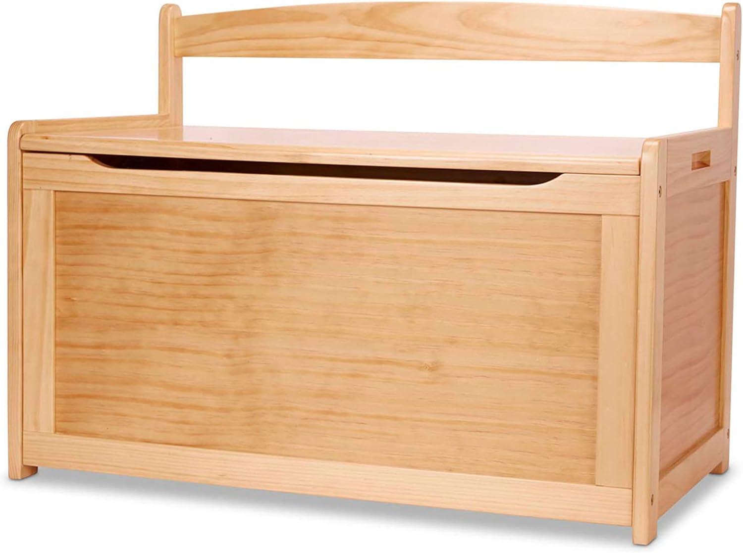 Light Wood Toy Chest with Safety-Hinged Lid