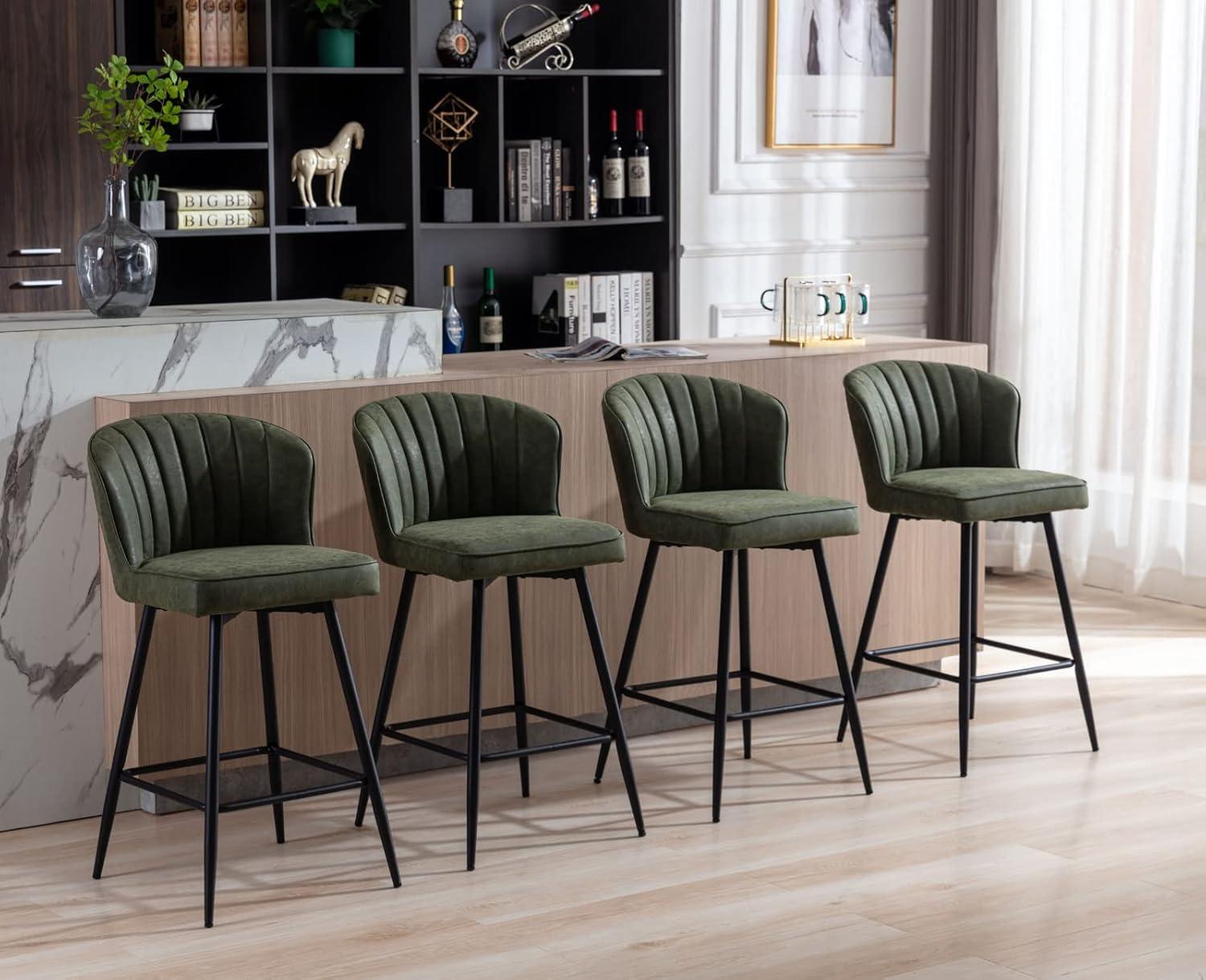 Green Faux Leather and Metal Adjustable Counter Stools, Set of 2