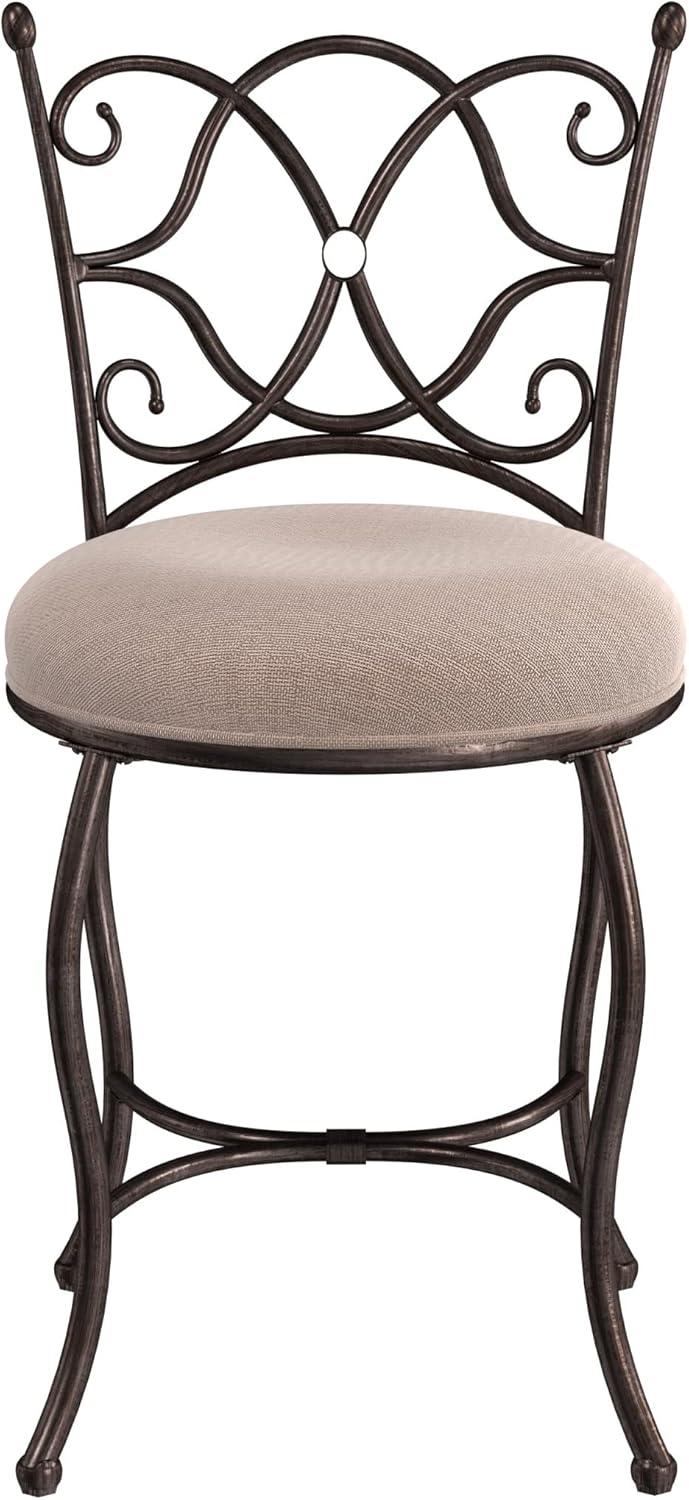 Rubbed Gray Metal Vanity Stool with Dove Gray Upholstered Seat