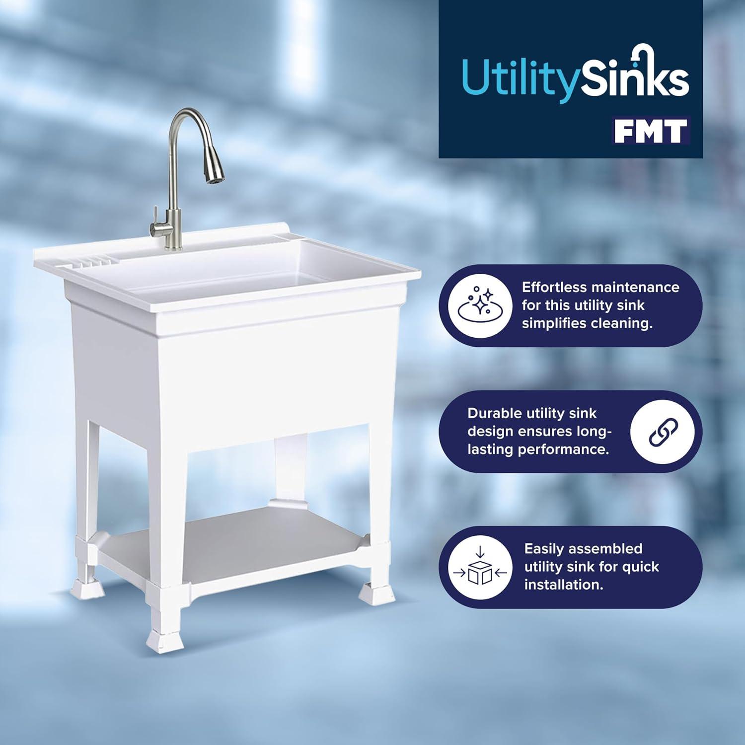 UTILITYSINKS Plastic 24" Compact Workshop Freestanding Laundry Sink with Faucet