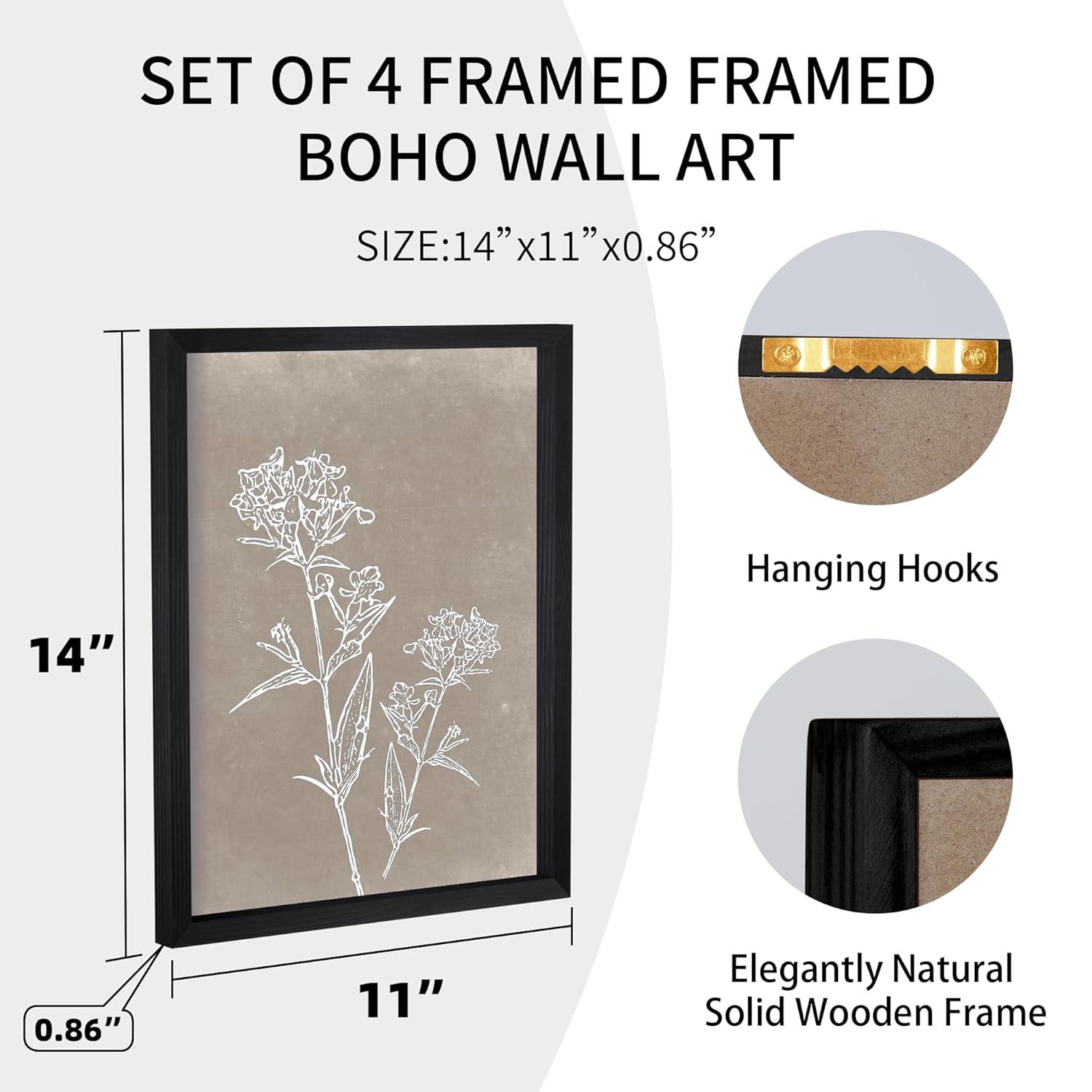 Haus and Hues Floral Wall Art - Set of 4 Plant Posters for Wall Vintage, Botanical Prints, Flower Pictures for Room Aesthetic, Vintage Art Prints, Flower Wall Art (11x14, Unframed)