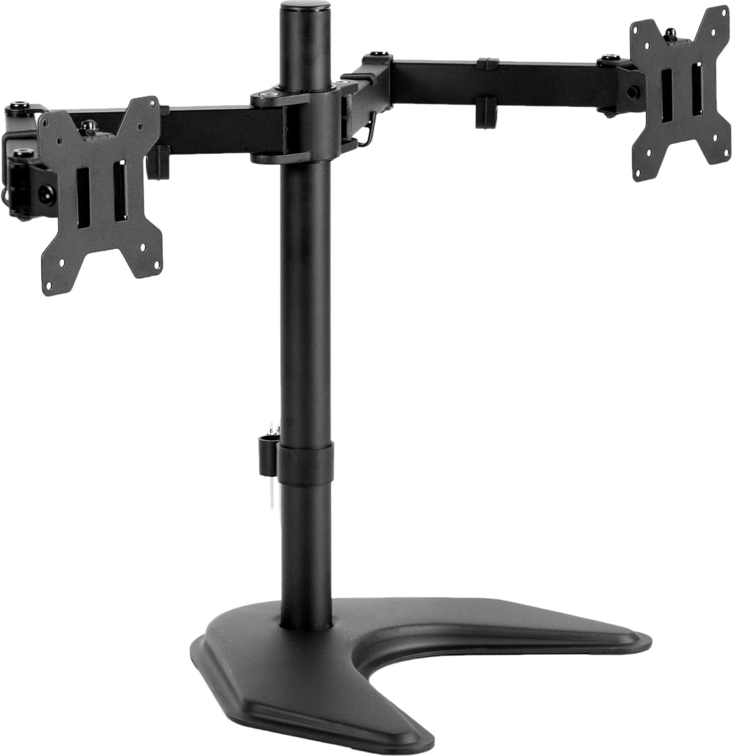 Black Adjustable Dual Monitor Desktop Stand with Cable Management