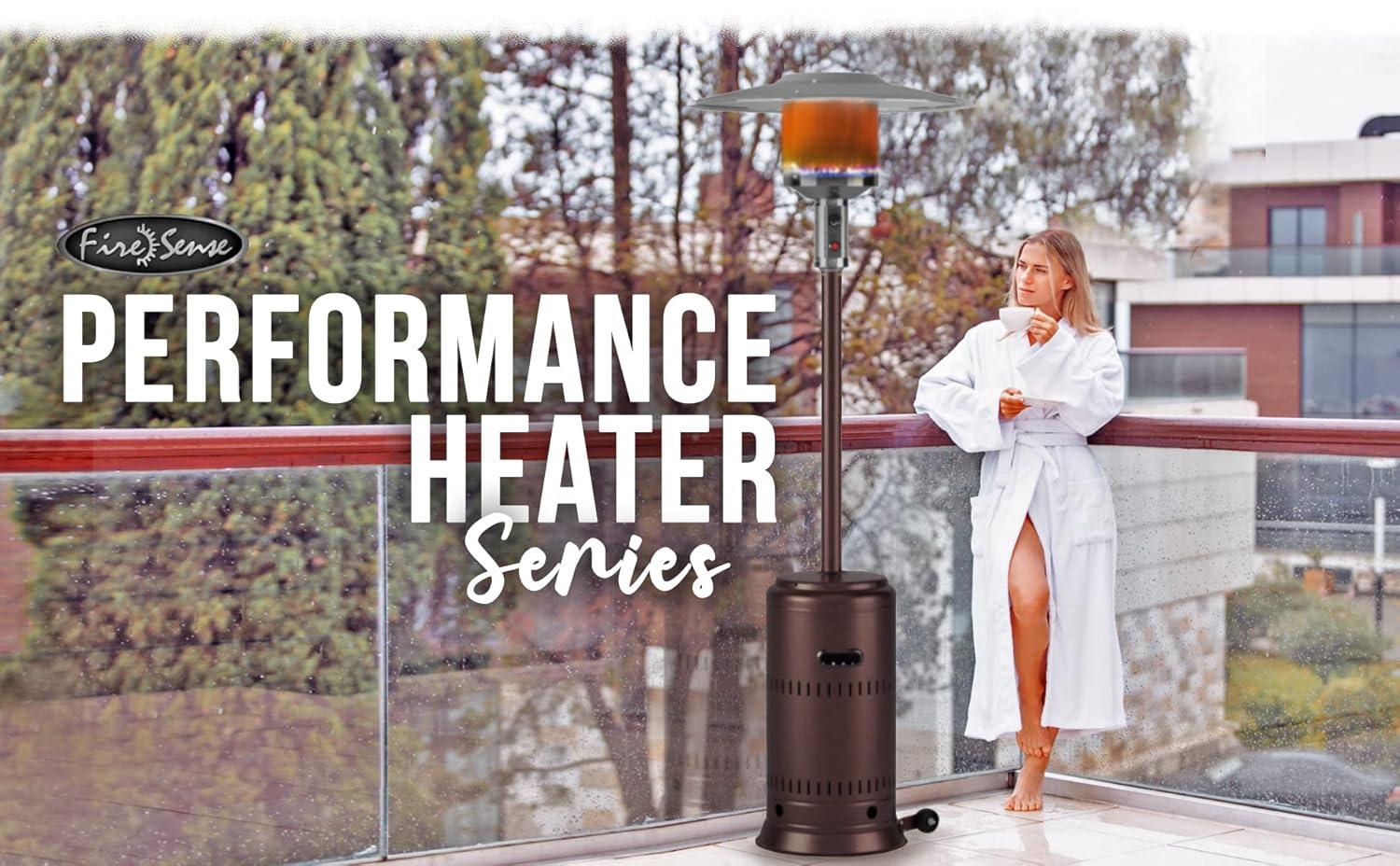 Fire Sense 01775 Performance Series Patio Heater With Wheels 50,000 BTU Output Electronic Ignition System Portable Outdoor Propane Heater - Unpainted Stainless Steel