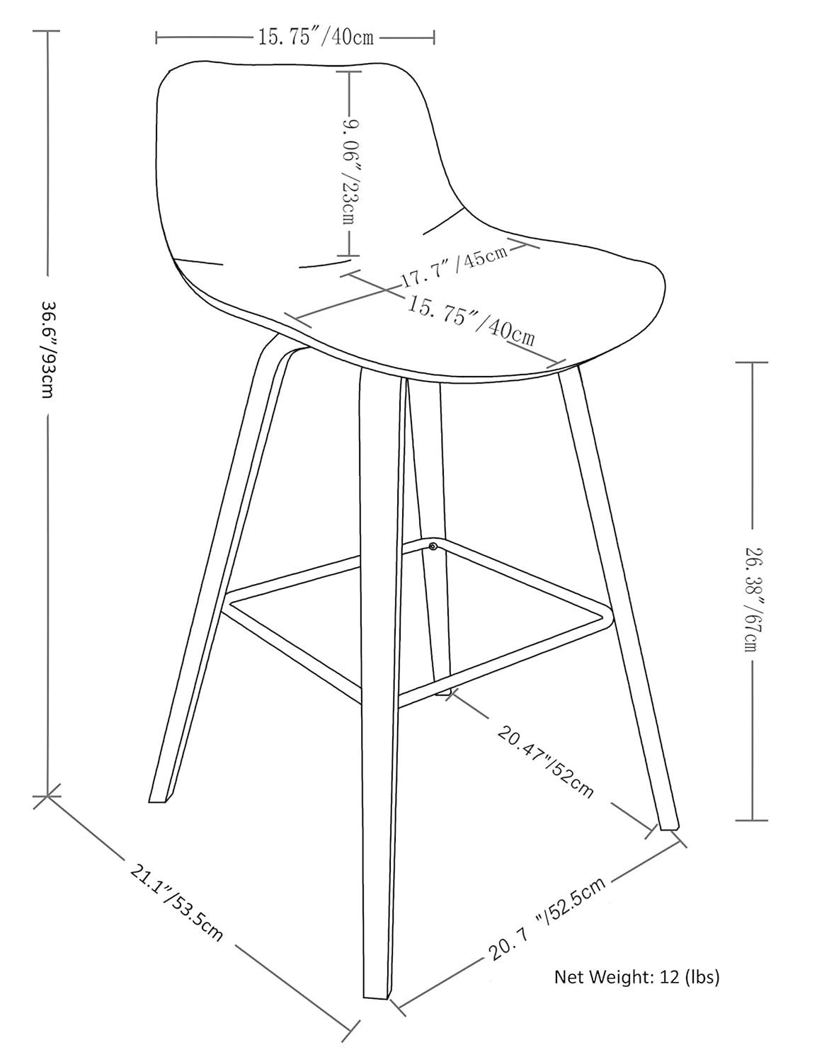Simpli Home Randolph Upholstered Bentwood Mid-Century Modern Bar & Counter Stool with Chrome Footrest (Set of 2)