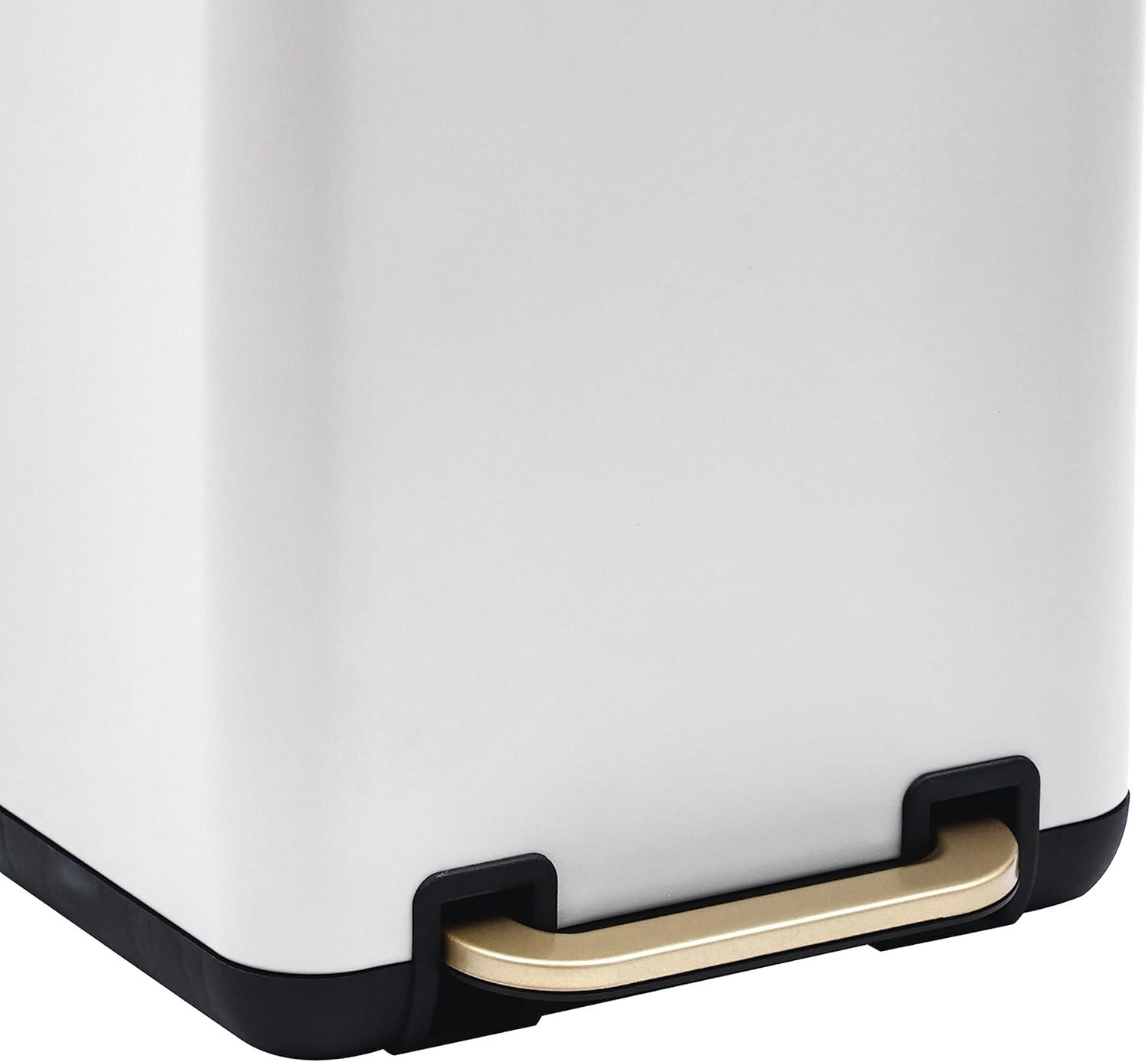 SunnyPoint Trash Can with Plastic Inner Bucket 1.58 Gallon White&Gold (YH-6LTCAN-WGD)