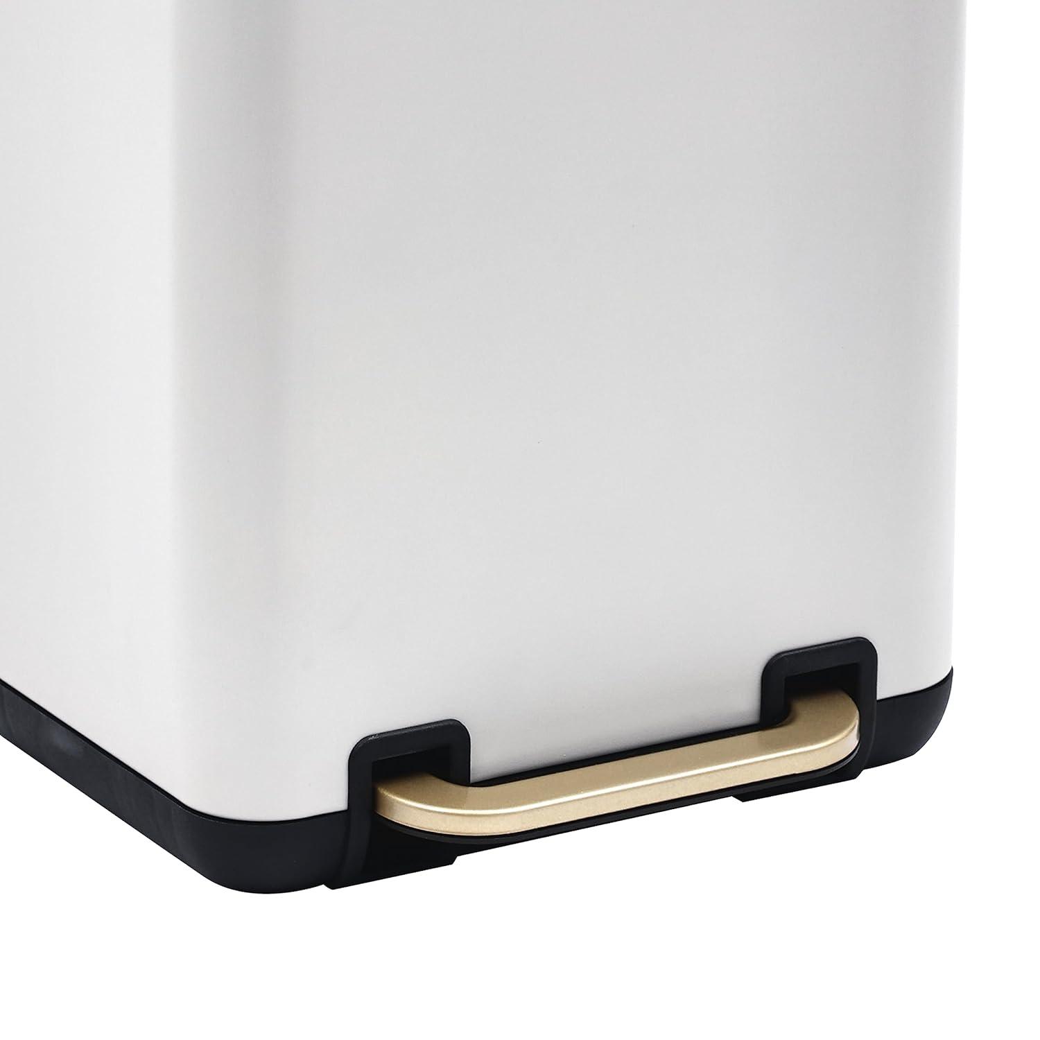 SunnyPoint Trash Can with Plastic Inner Bucket 1.58 Gallon White&Gold (YH-6LTCAN-WGD)