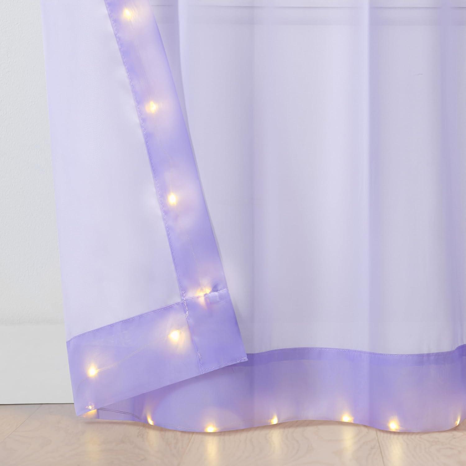 Eclipse Starlight Light Up Sheer Hookless Grommet Curtain, Curtain Lights with Remote Control, Bedroom Curtain, Room Divider or Outdoor Patio, 1 Panel, 63 in Long x 52 in Wide Curtain, Purple