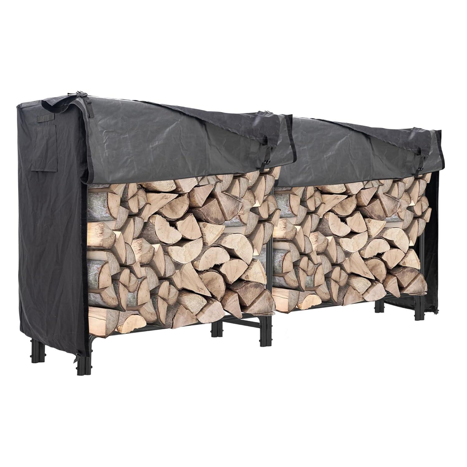 Himal 8ft Waterproof Firewood Cover, Heavy Duty 600D Oxford Outdoor Storage Wood Rack Cover with Buckle (Log Rack not Included)