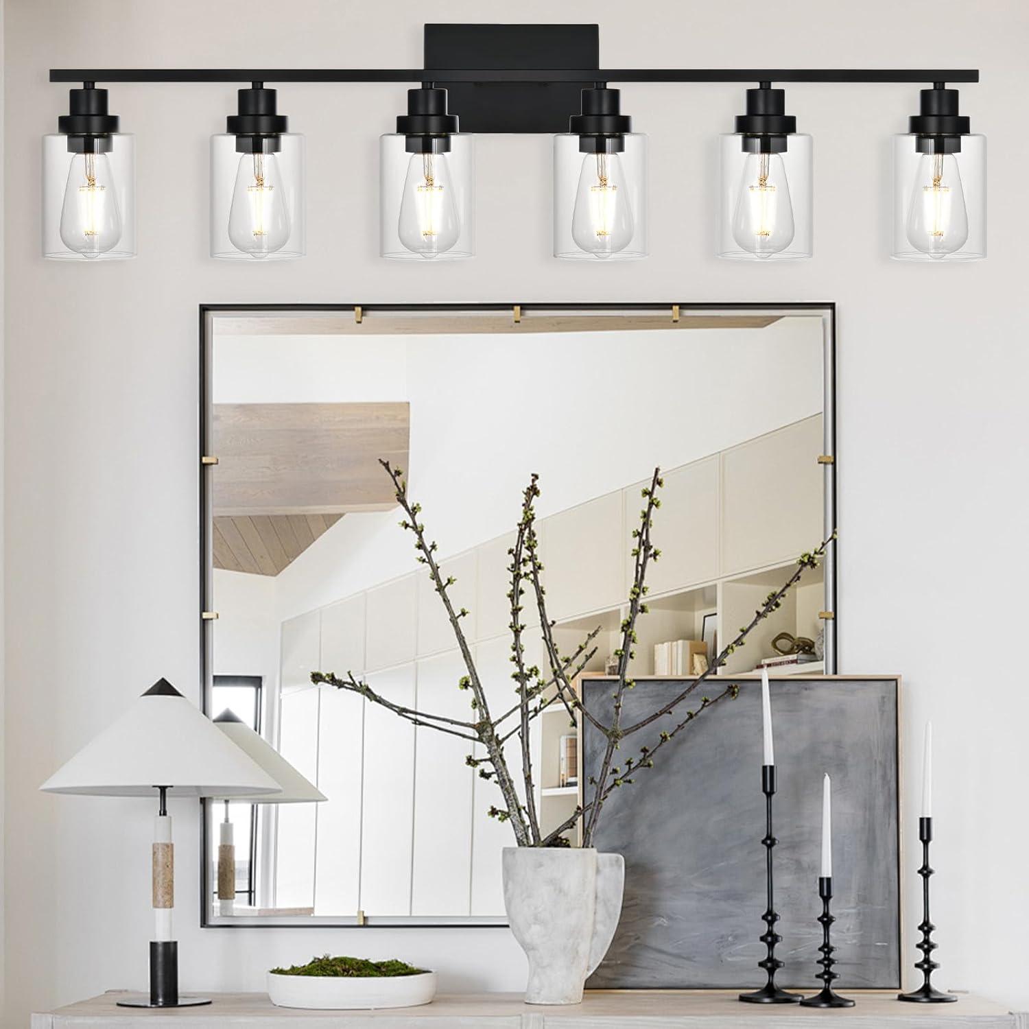 VINLUZ  Modern 6-lights Vanity Lighting Fixture for Bathroom black