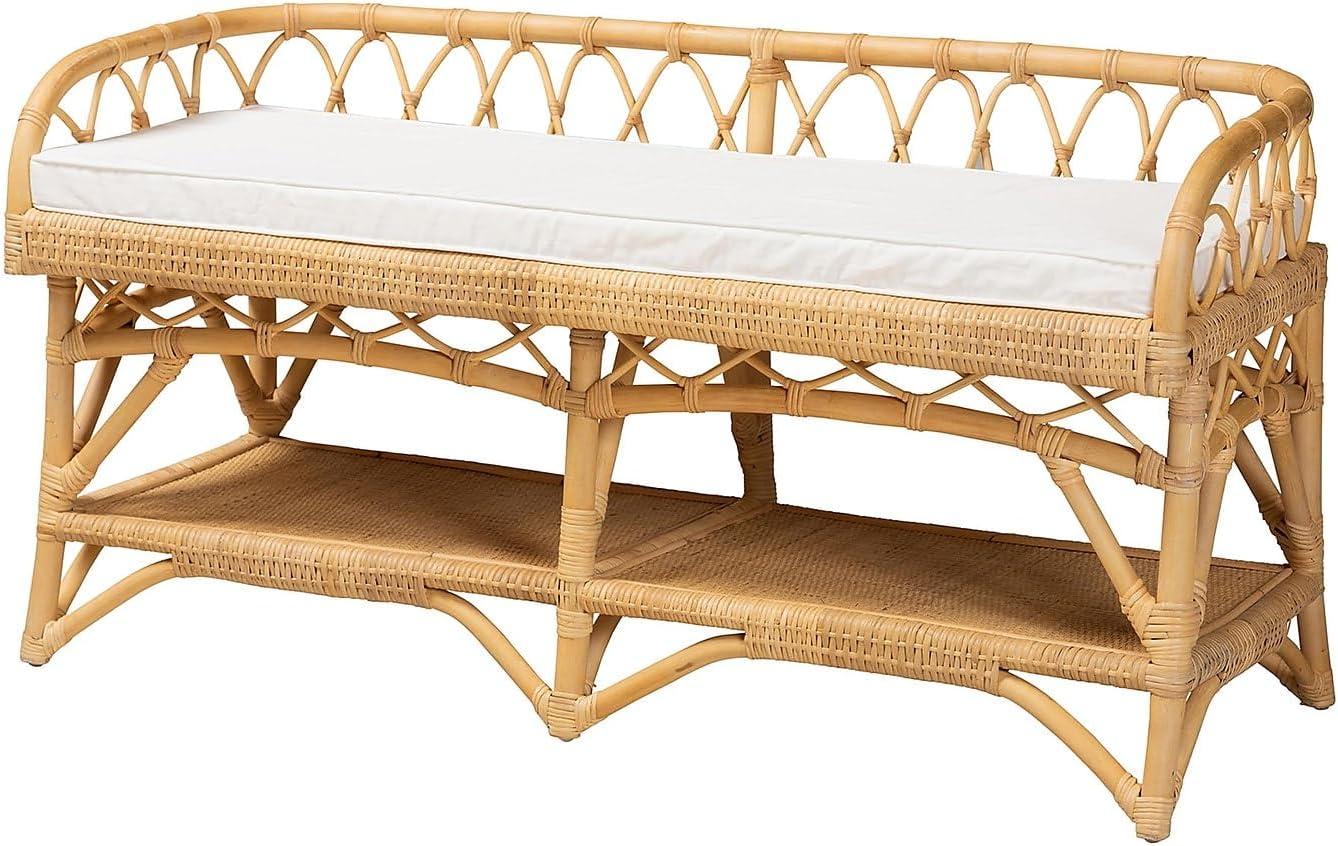 bali & pari Leryn Modern Bohemian Natural Brown Rattan Bench