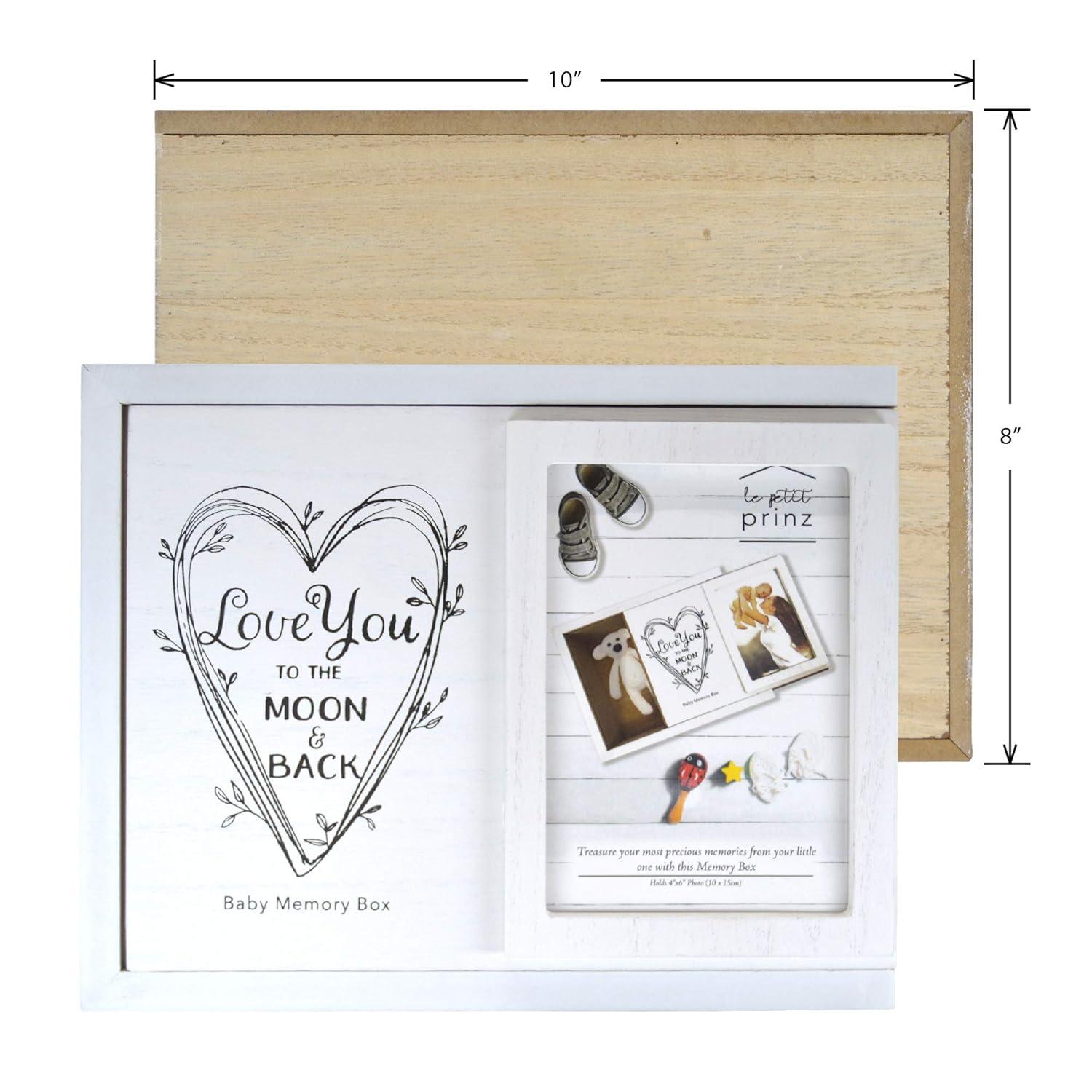 Prinz Baby 4 x 6 Photo Keepsake Box for Cherished Memories, Gender Neutral Baby Shower Gifts, White