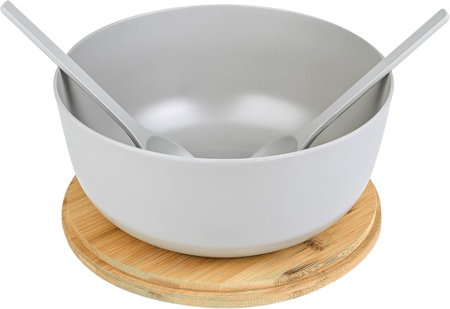 Large salad bowl with lid, upgraded version of bamboo fiber salad bowl with lid, 9.8-inch mixed salad bowl and server, and a set of free quick salad tools