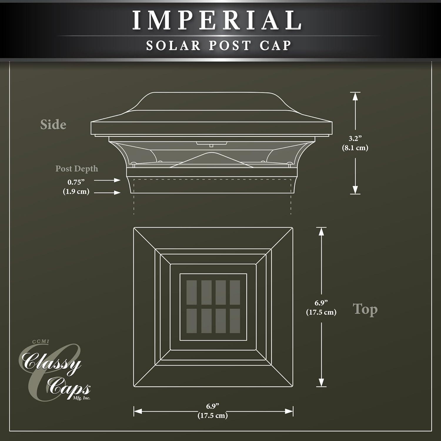 Classy Caps Sl214 Imperial 7" Wide Led Solar Post Cap Light That Fits 5" X 5" Post - Black