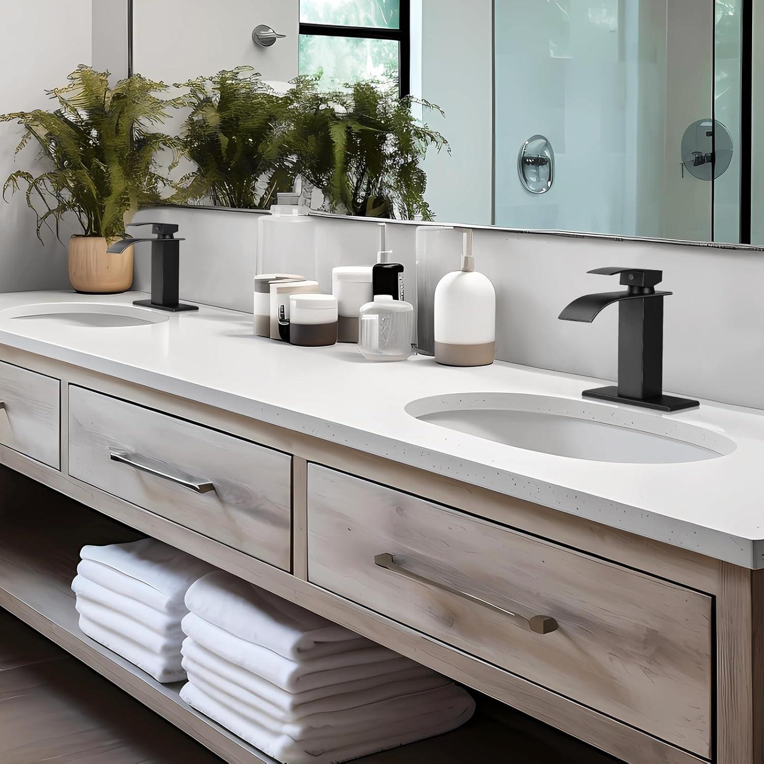 Qomolangma Vessel Sinks Waterfall Bathroom Sink Faucet, Tall Single Handle Bathroom Sink Faucets, Brushed Nickel Bathroom Faucet Suitable for 1 Hole, Staniless Steel Rv Lavatory Vanity Faucet