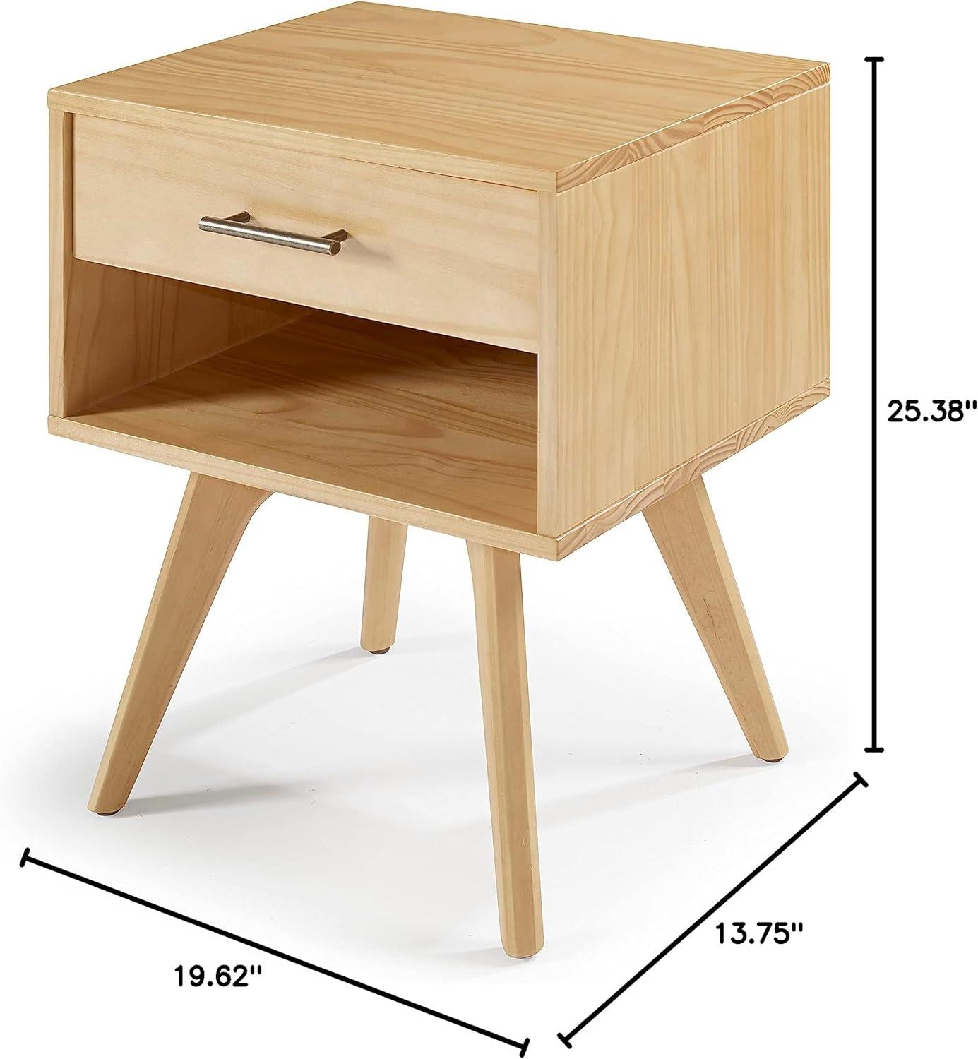 Camaflexi Mid Century Modern Nightstand 1 Drawer Night Stand with Open Shelf, Oak