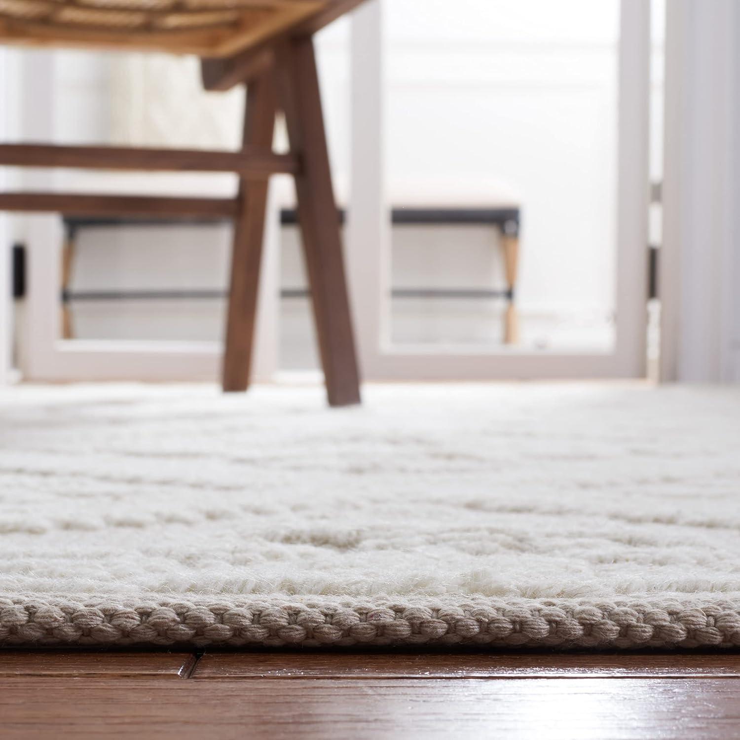 Ivory Handwoven Wool and Cotton 10' x 14' Area Rug