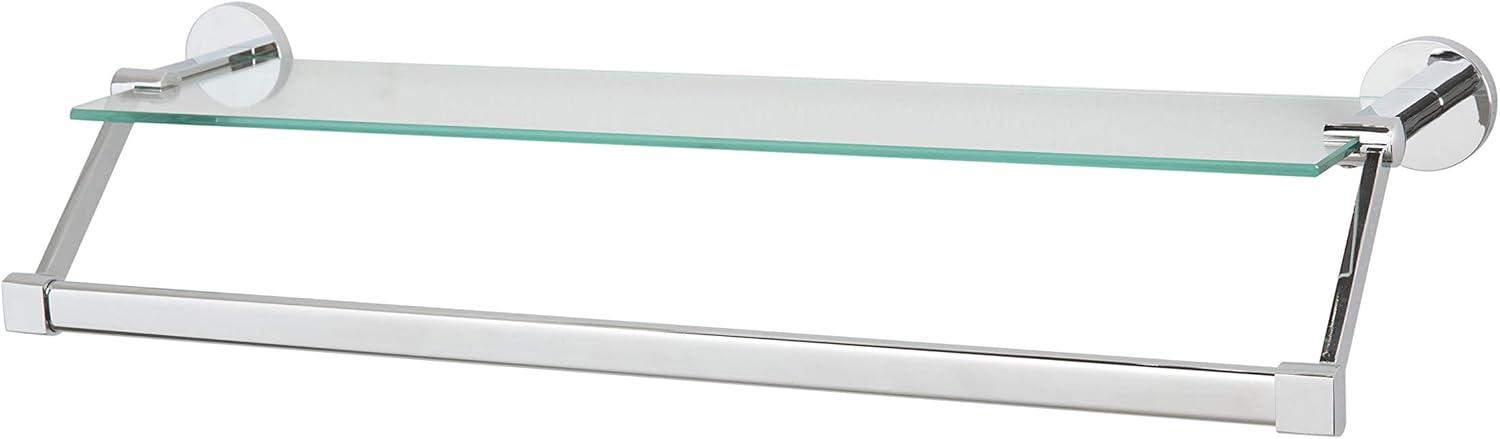Mounted Glass Shelf with Towel Bar Chrome - Organize It All: Wall-Mounted Storage, Metal Frame, No Tools Assembly