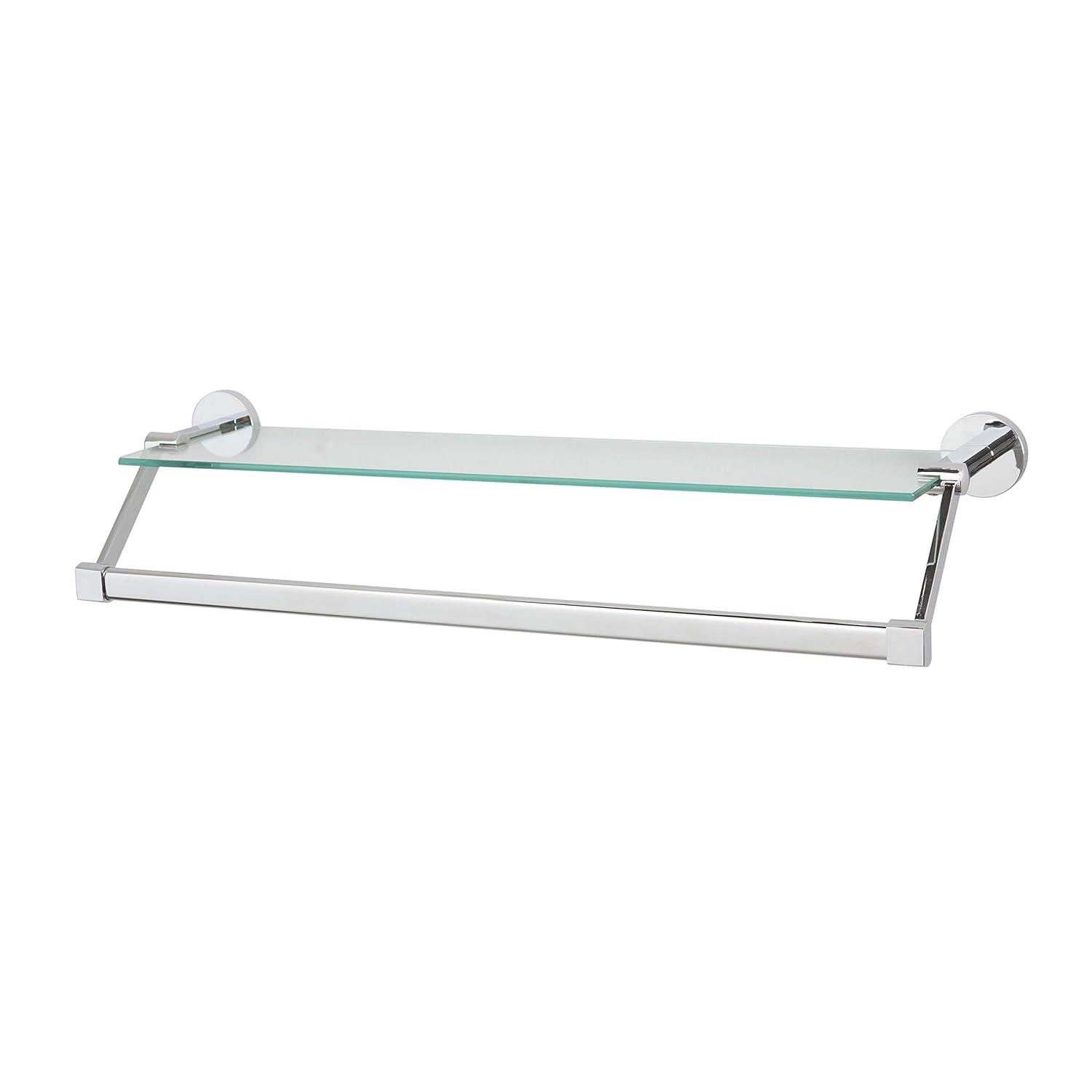 Mounted Glass Shelf with Towel Bar Chrome - Organize It All: Wall-Mounted Storage, Metal Frame, No Tools Assembly