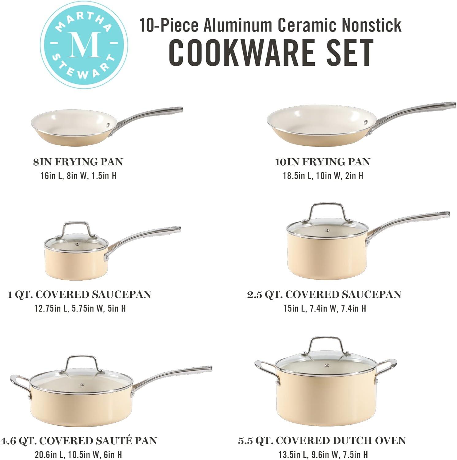 Cream Aluminum Nonstick 10-Piece Cookware Set