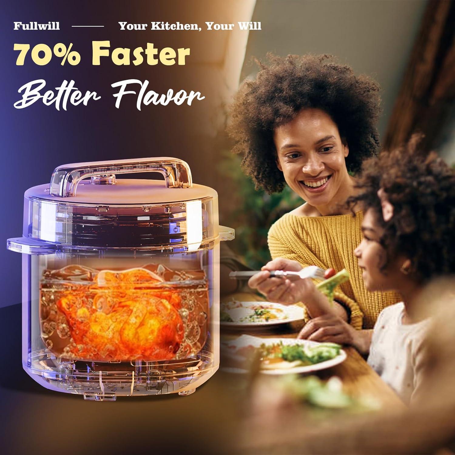 Fullwill Electric Pressure Cooker Uni 6qt, 9-in-1 Multi-Functional Slow Cooker, Rice Cooker, Yogurt Maker, Cake Maker, Sauté Pan, Steamer, Food Warmer, Soup Maker