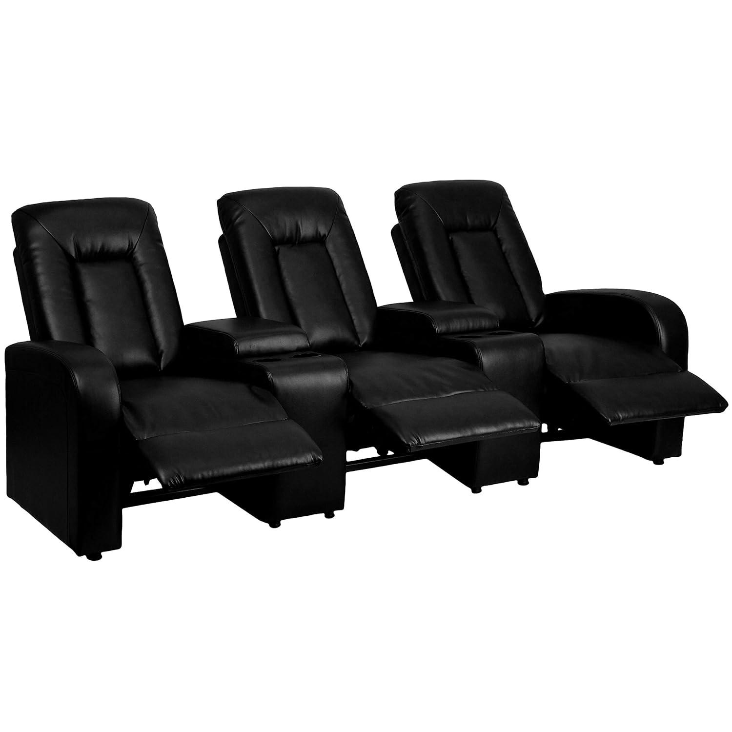 Brown Faux Leather Reclining Theater Seating with Cup Holders