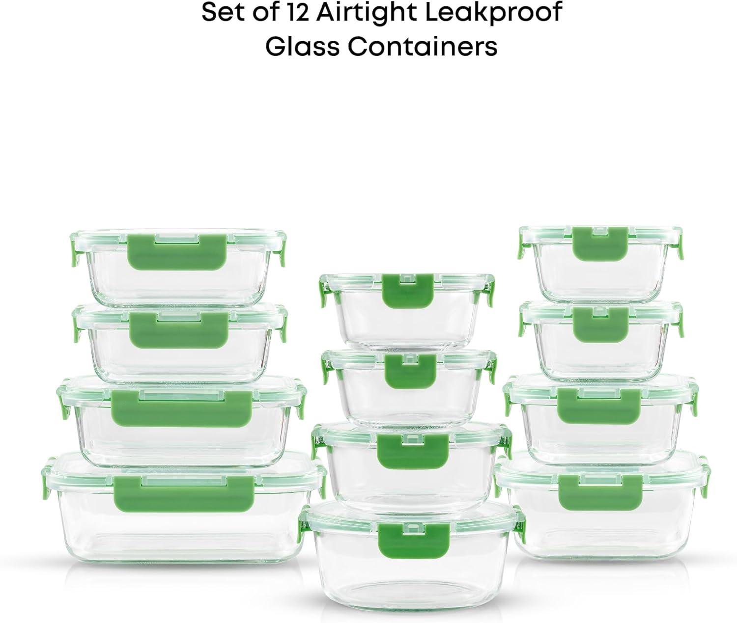 JoyJolt JoyJolt 24-Piece Glass Storage Container Kitchen Food Storage Set with Lids