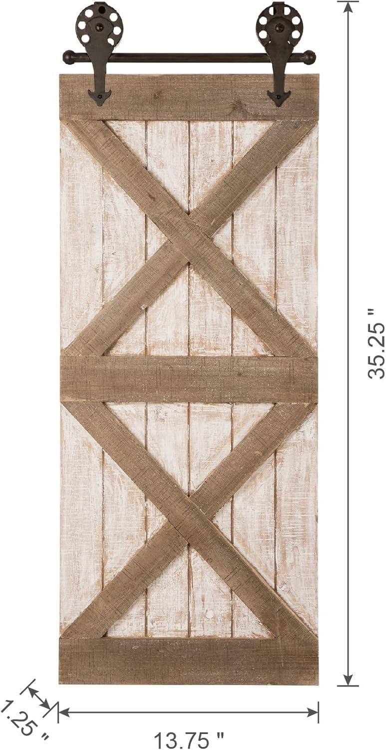 Glitzhome 35" H Farmhouse Wooden Barn Door Wall Decor,Rustic Barn Door Wall Art Decoration Vintage Wall Panels Accents Sign Window Shutters for Cottage Living Room Home Hanging Décor