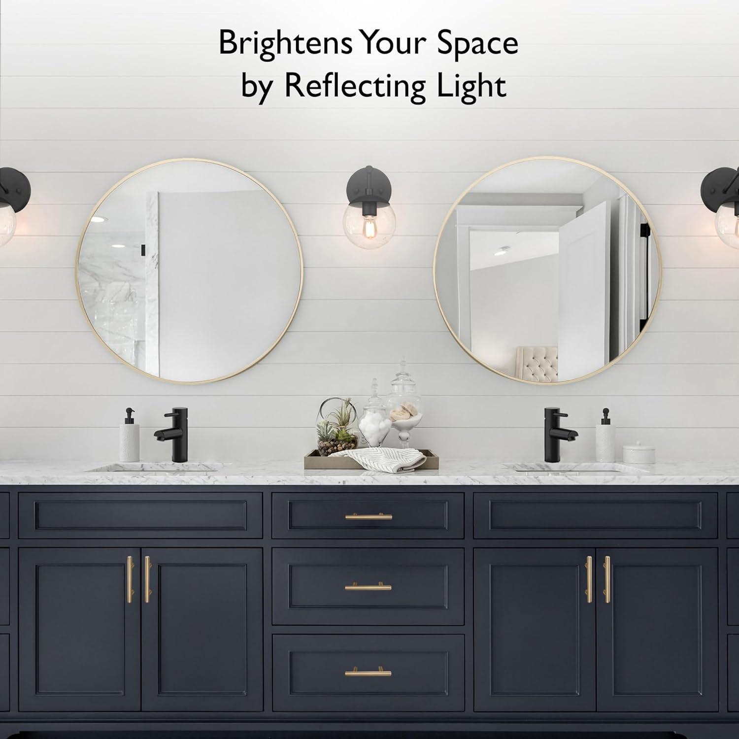 Design House Kenna Round Wall Mirror with Gold Metal Frame-24-inch