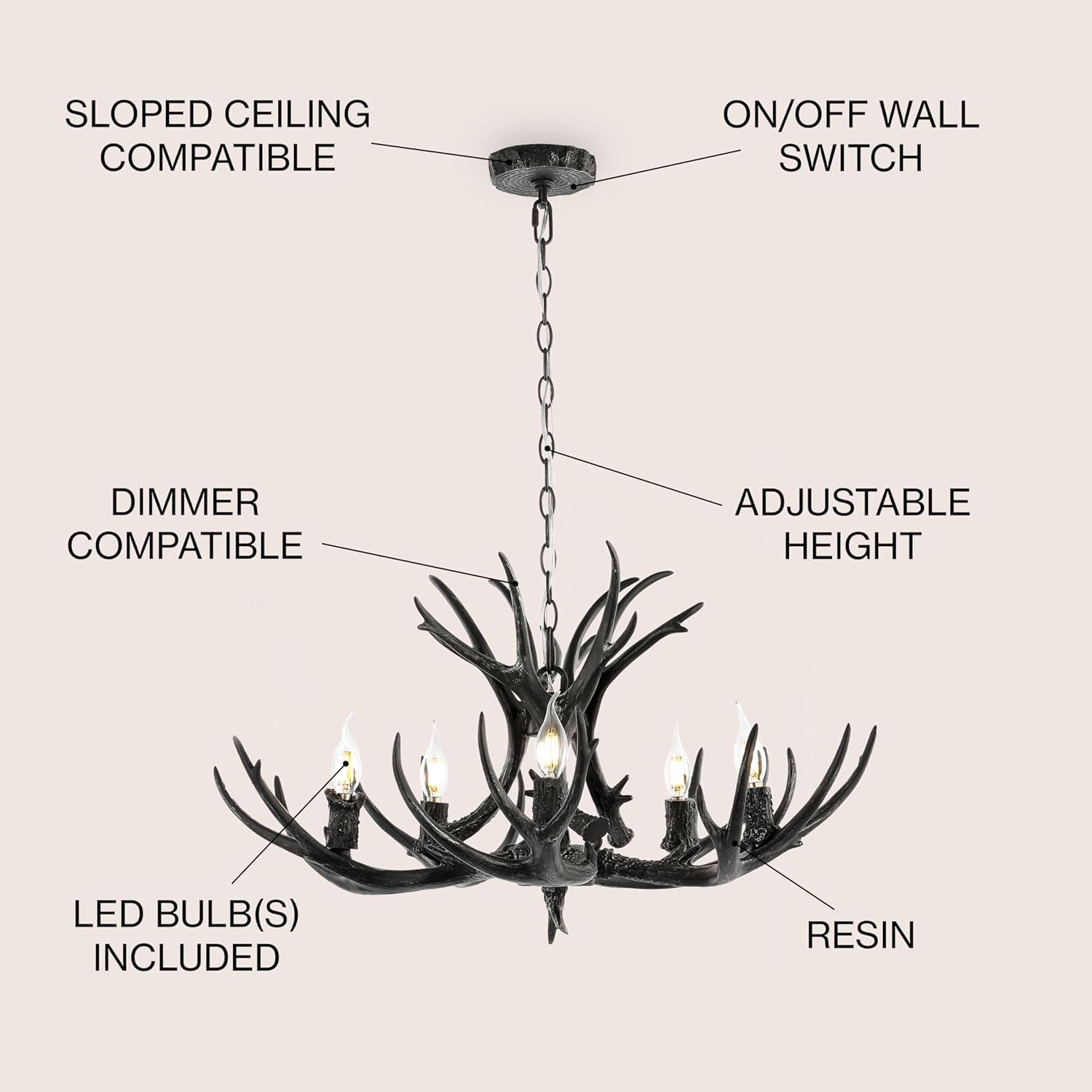 Eldora Black Resin Antler 5-Light Adjustable Chandelier