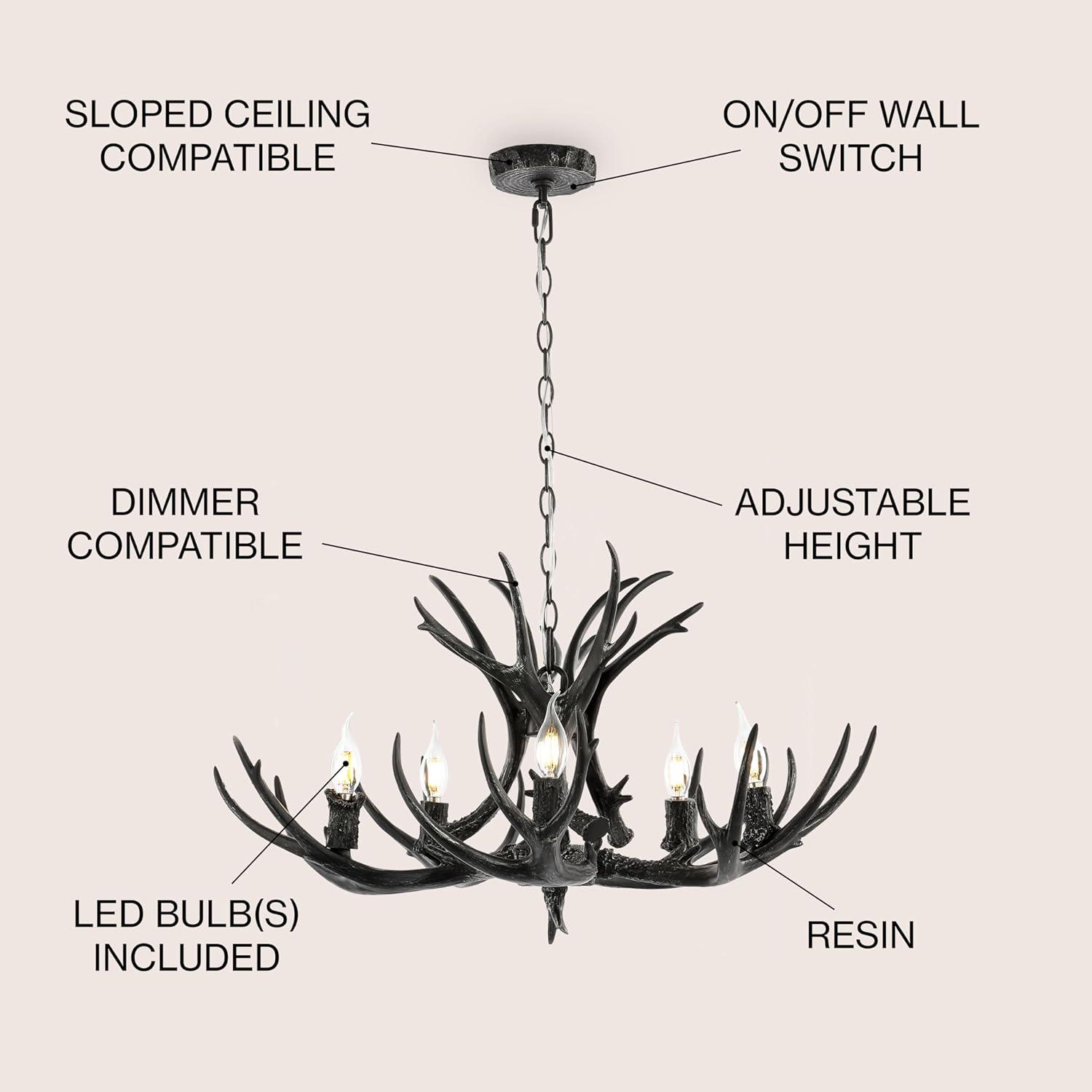 JONATHAN Y JYL6300C Eldora 30" 5-Light Rustic Farmhouse Iron LED Chandelier, Bohemian, Contemporary, Modern, Transitional for living room, dinning room, bedroom, office Bulb Included, Black