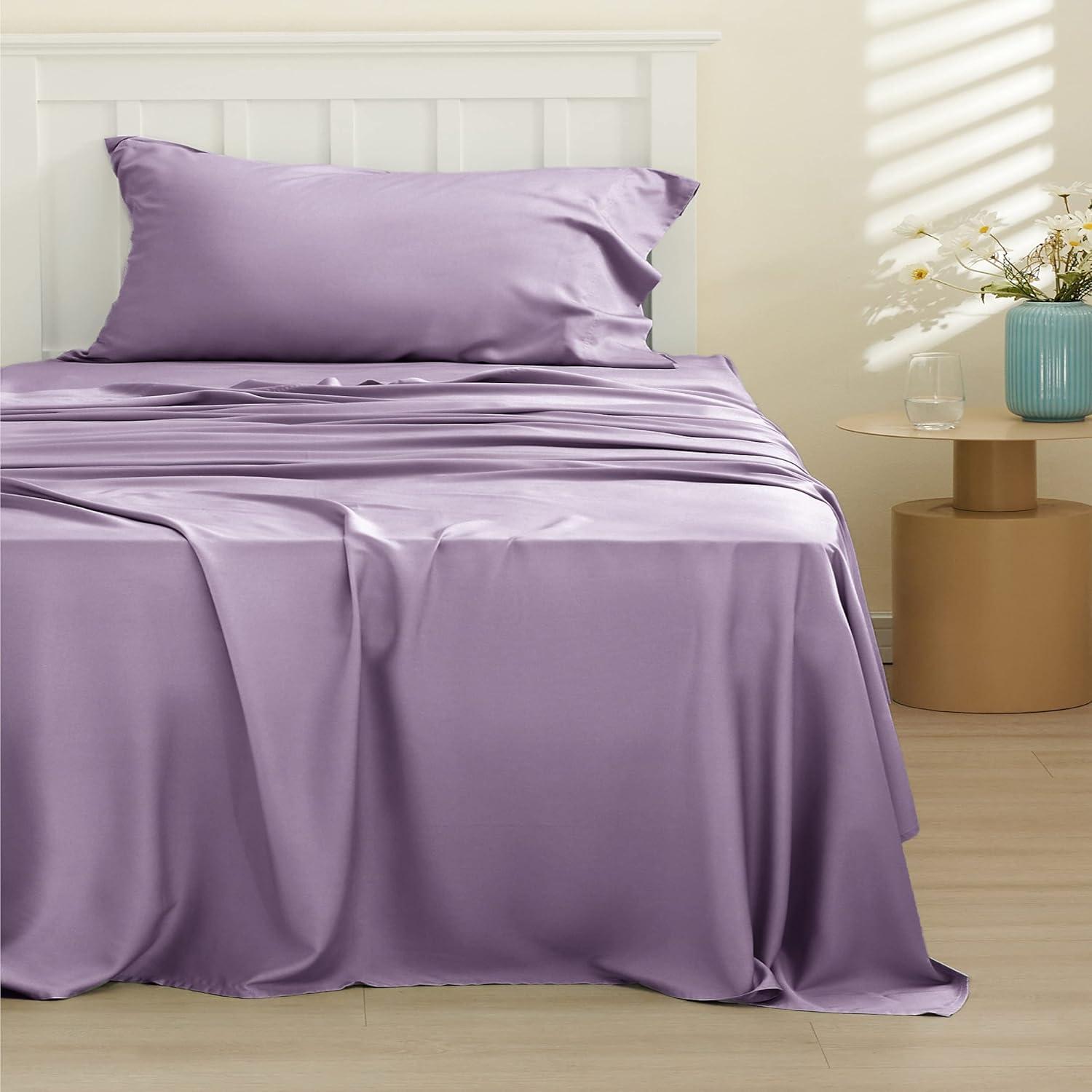 Rayon Derived from Bamboo Sheet Set 3 Pcs Solid Twin Dark Grey - Bedsure