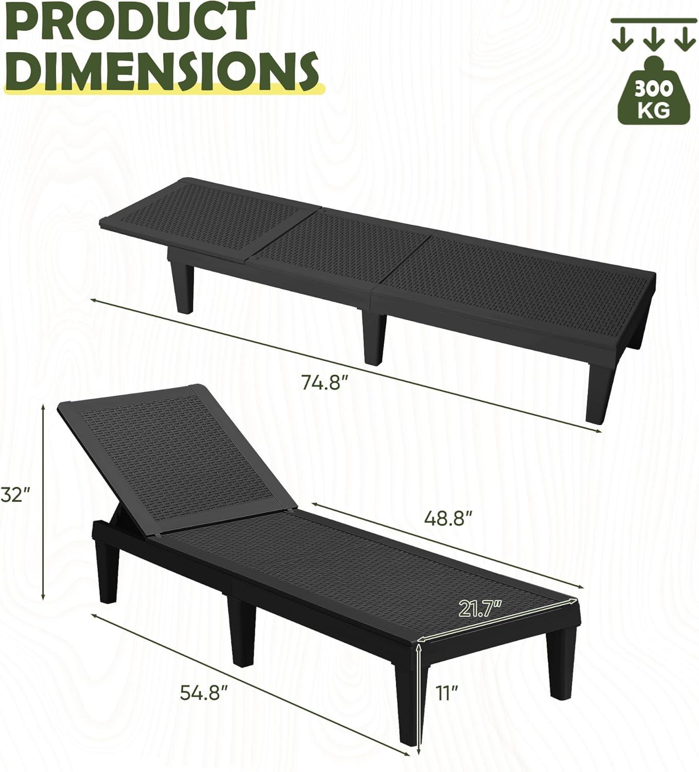 Devoko Outdoor Chaise Lounge Chair Set of 2 for Outside Pool Patio, Adjustable Waterproof Easy Assembly Chaise Lounge Outdoor (Black, Set of 2)