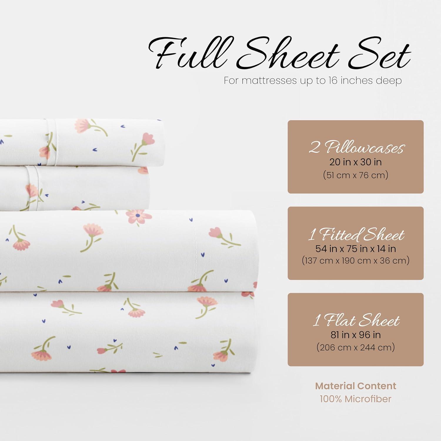 Pink Floral Microfiber Full Deep Pocket Sheet Set