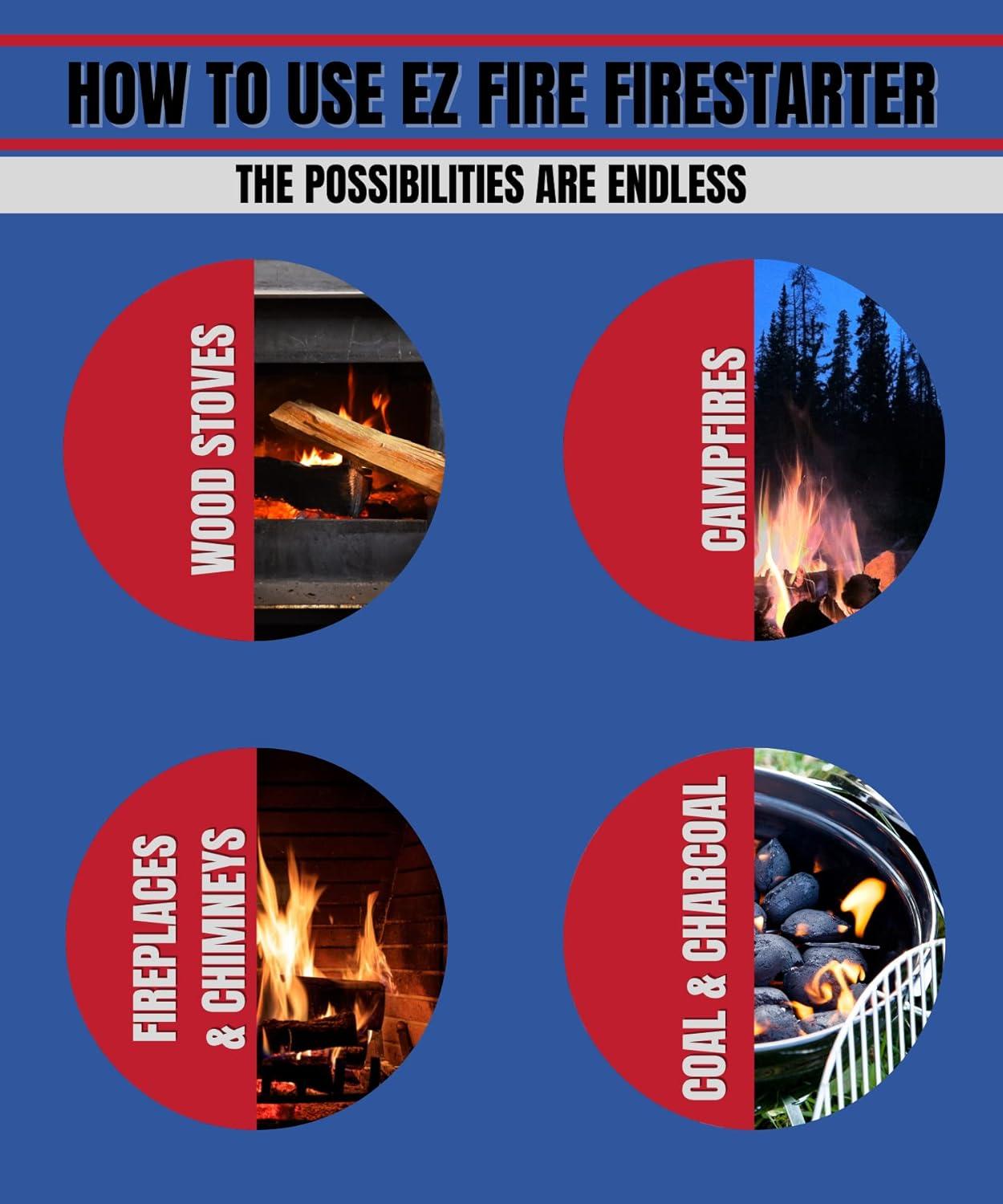 EZ Fire Waterproof Windproof Fire Starter Pack for Wood Stoves and Campfires