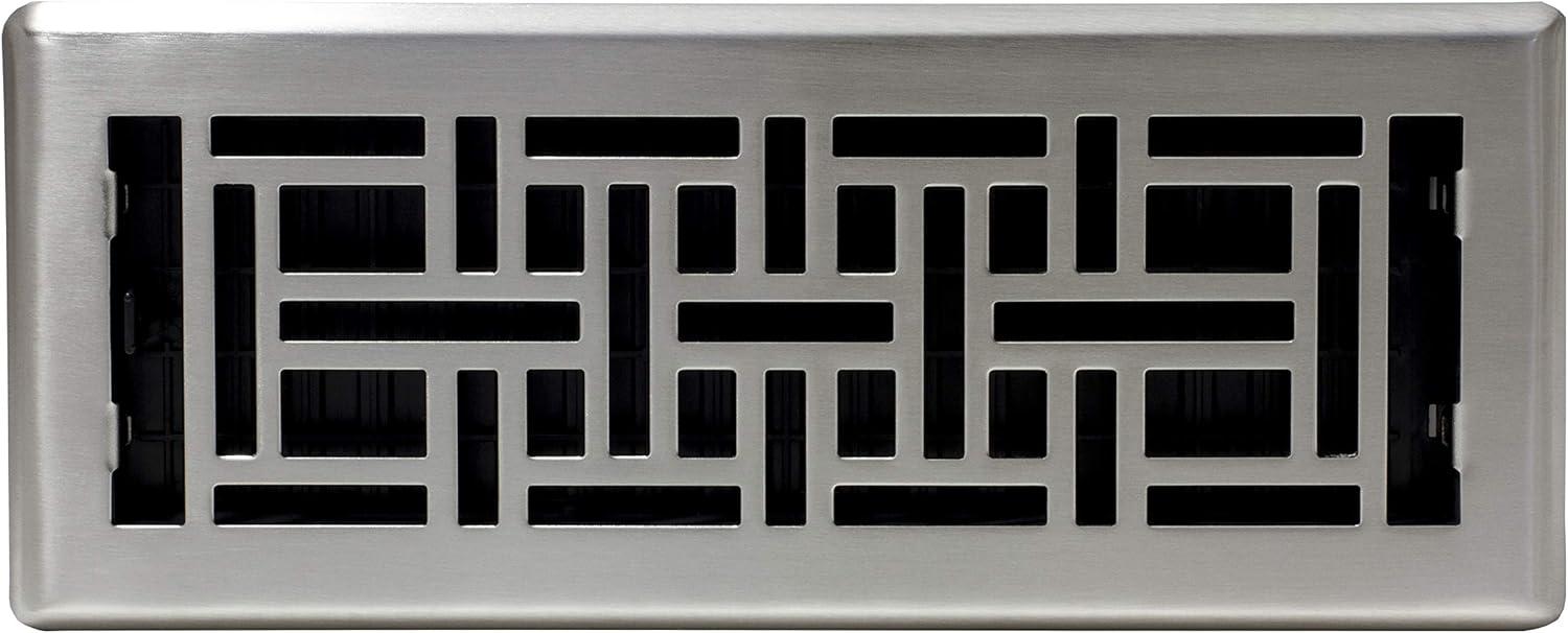 Decor Grates 4" x 12" Steel Plated Brushed Nickel Finish Oriental Design Floor Register